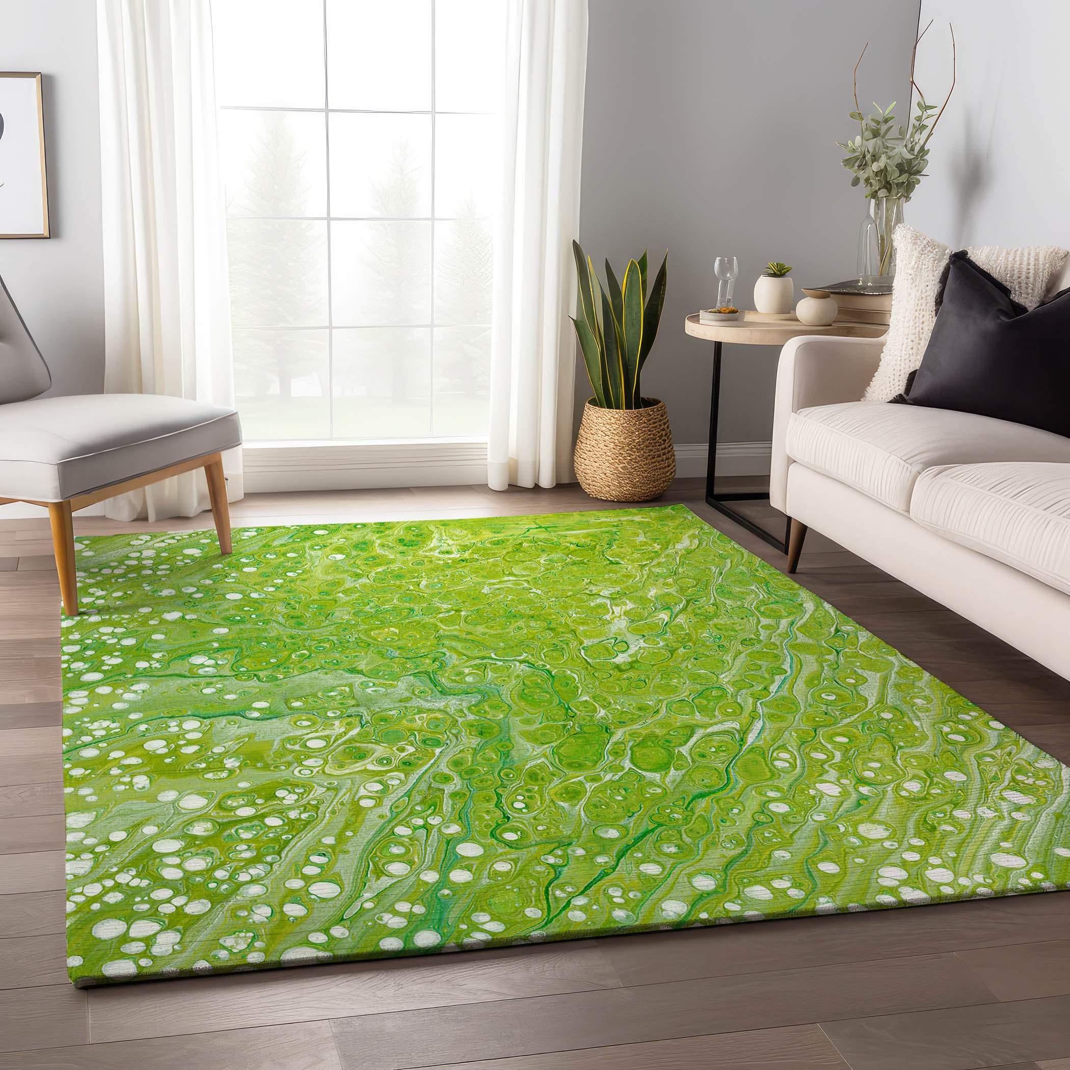 Lisbon Machine Washable Contemporary Clover Green Rug 2'6" x 3'10" #shape_Rectangle