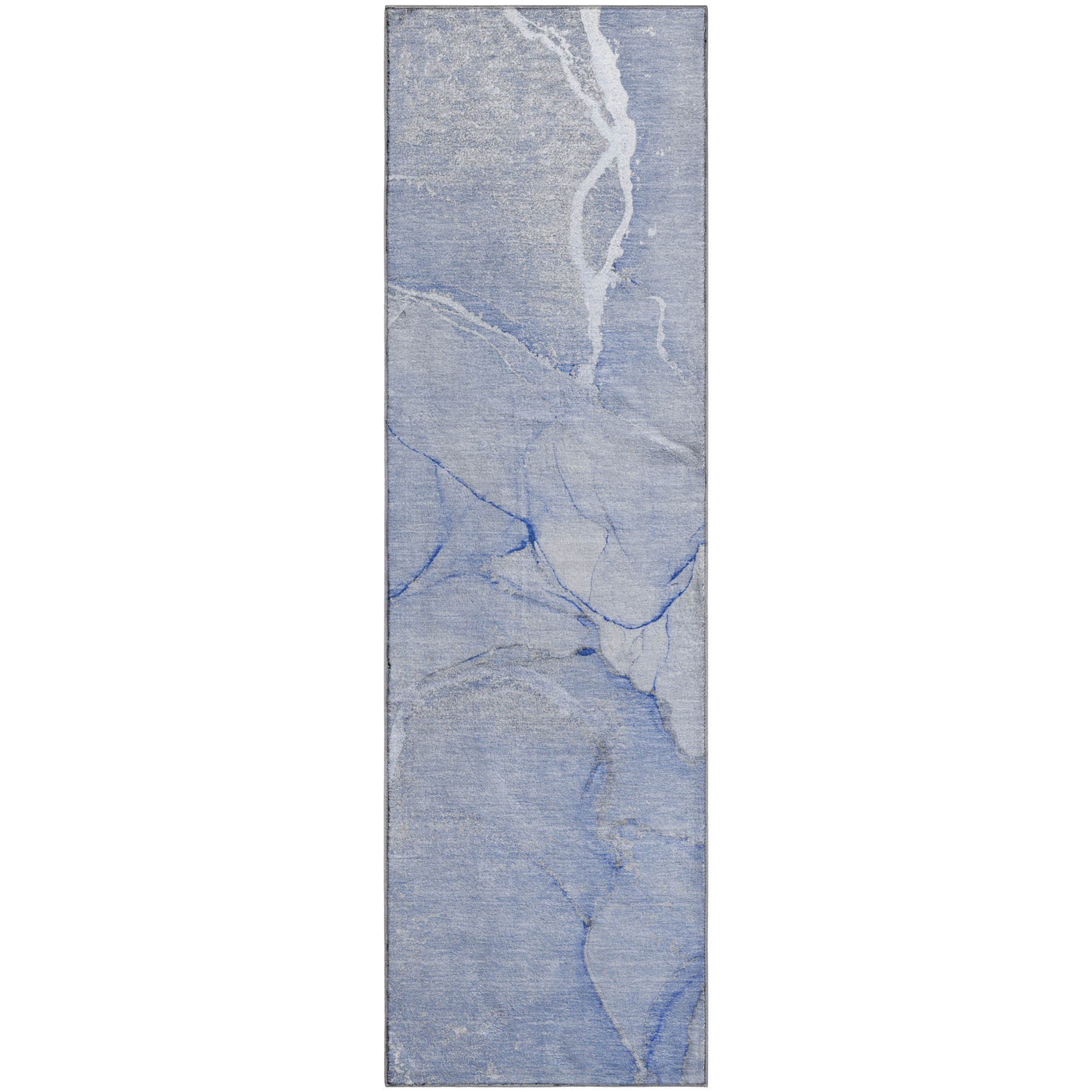 Prague Machine Washable Transitional Blue Rug 2'3" x 7'6" #shape_Runner