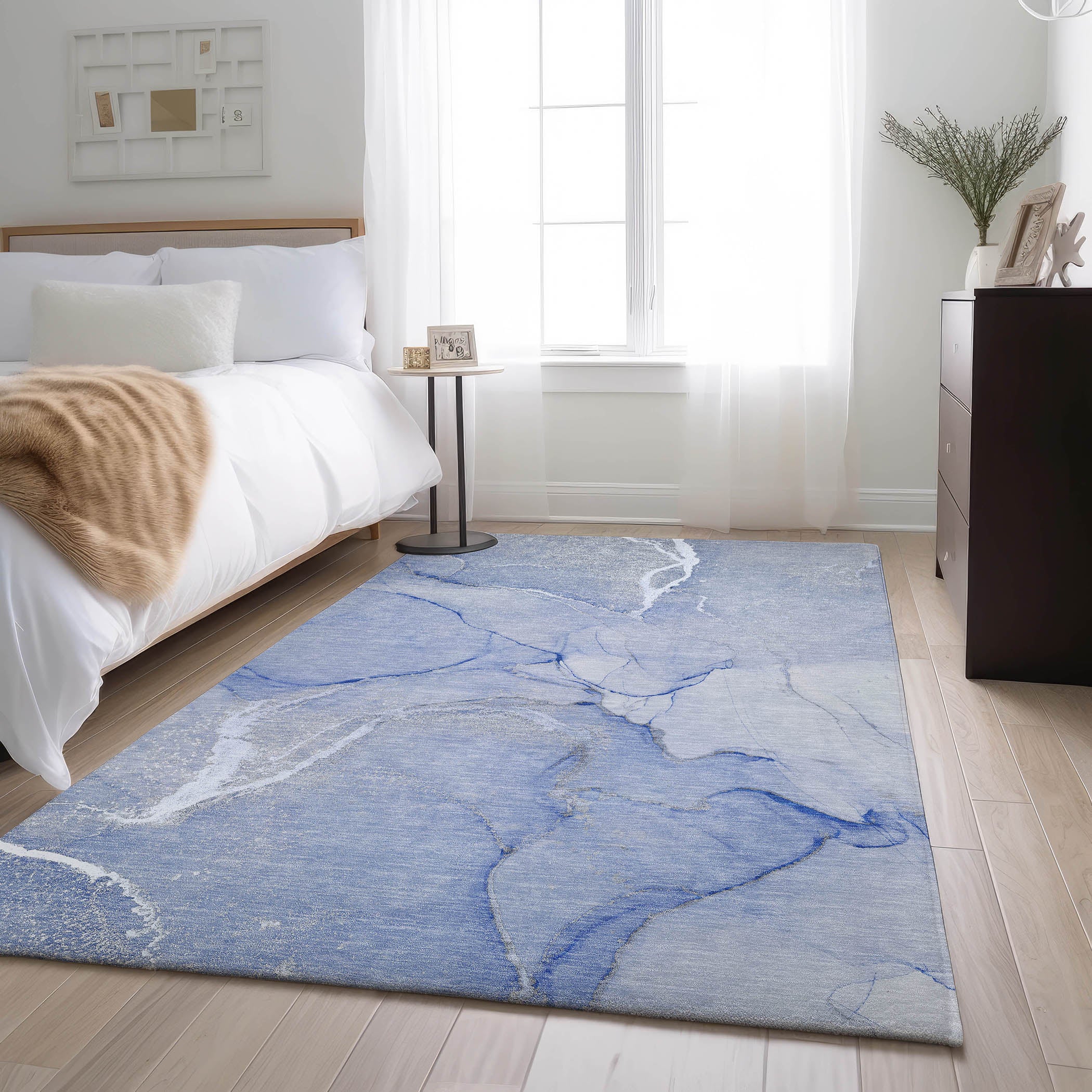 Prague Machine Washable Transitional Blue Rug 2'6" x 3'10" #shape_Rectangle