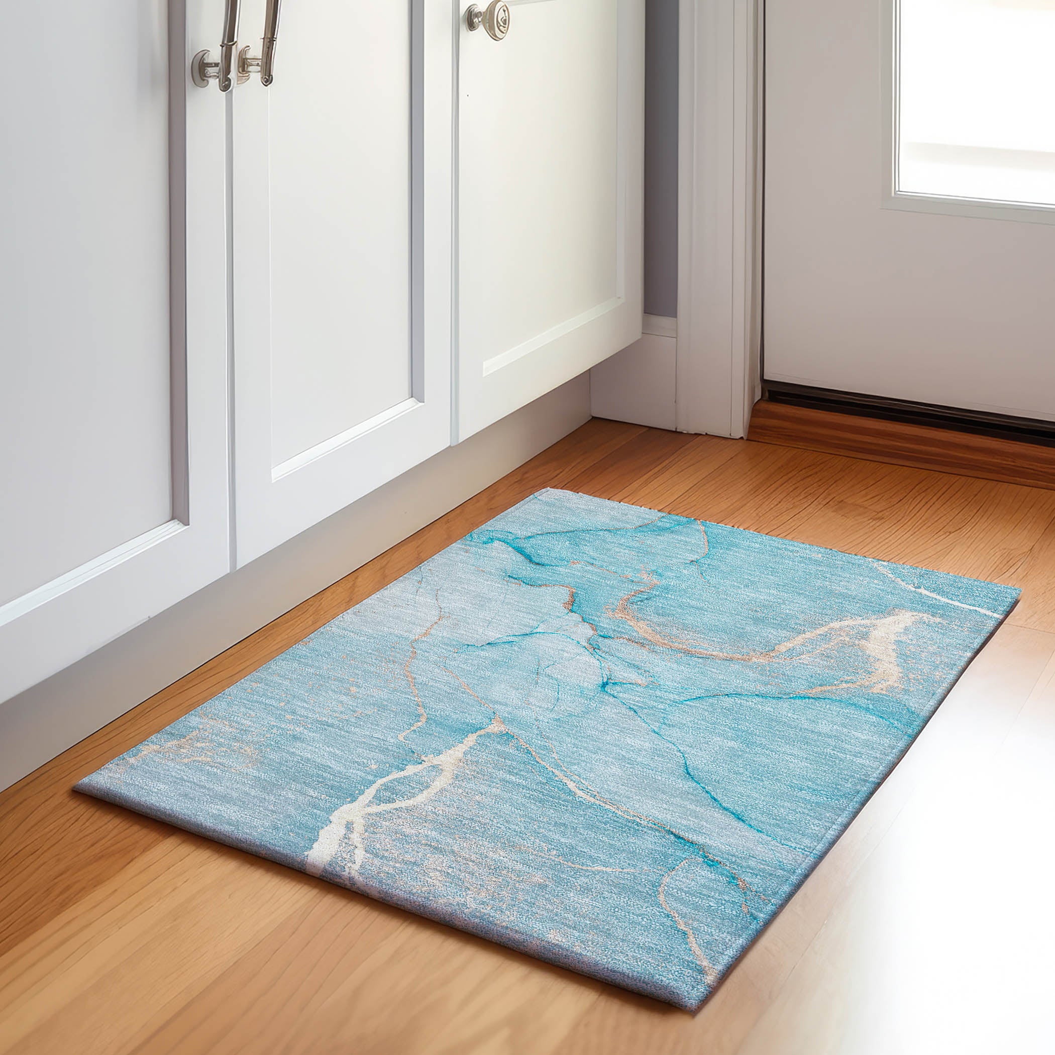 Prague Machine Washable Transitional Teal Rug 1'8" x 2'6" #shape_Rectangle