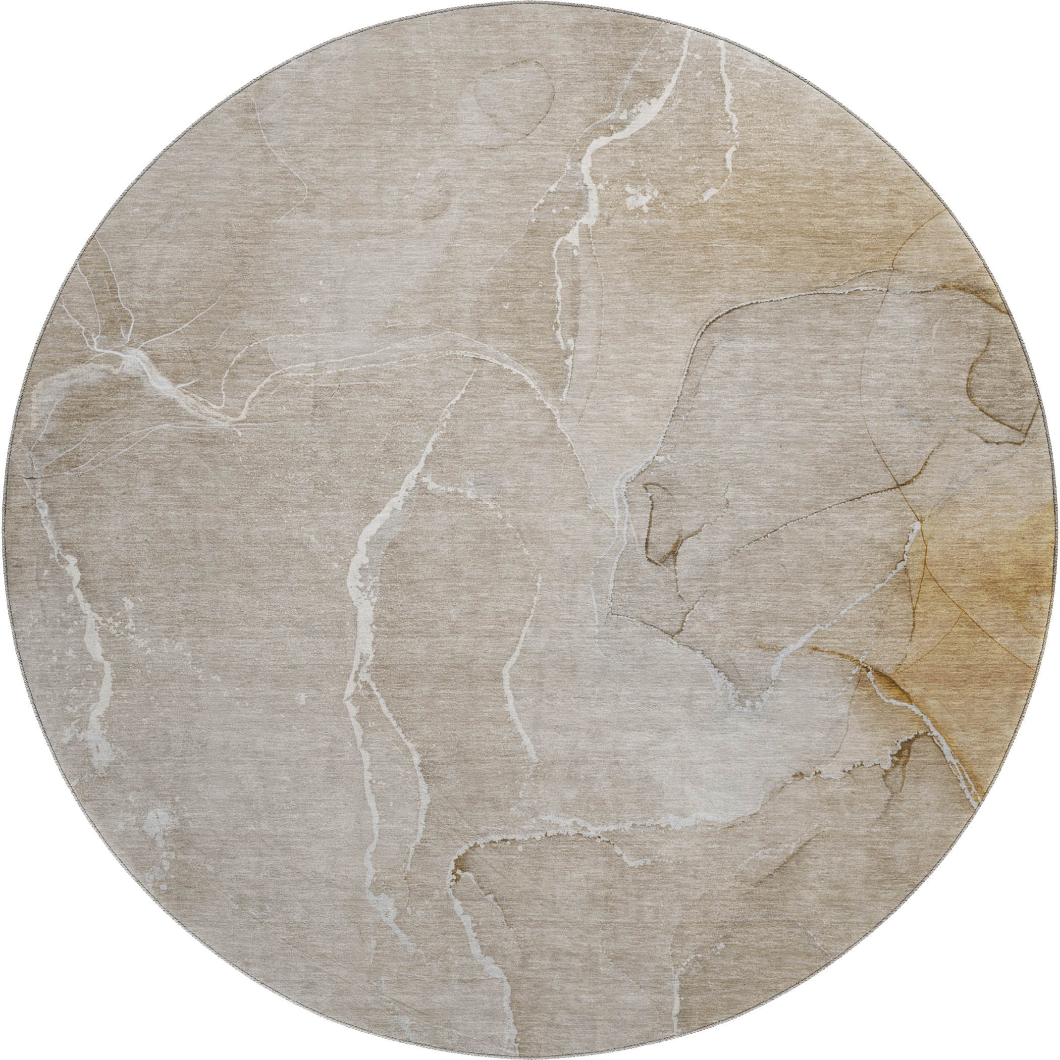 Cairo Machine Washable Transitional Beige Brown Rug 8' x 8' #shape_Round