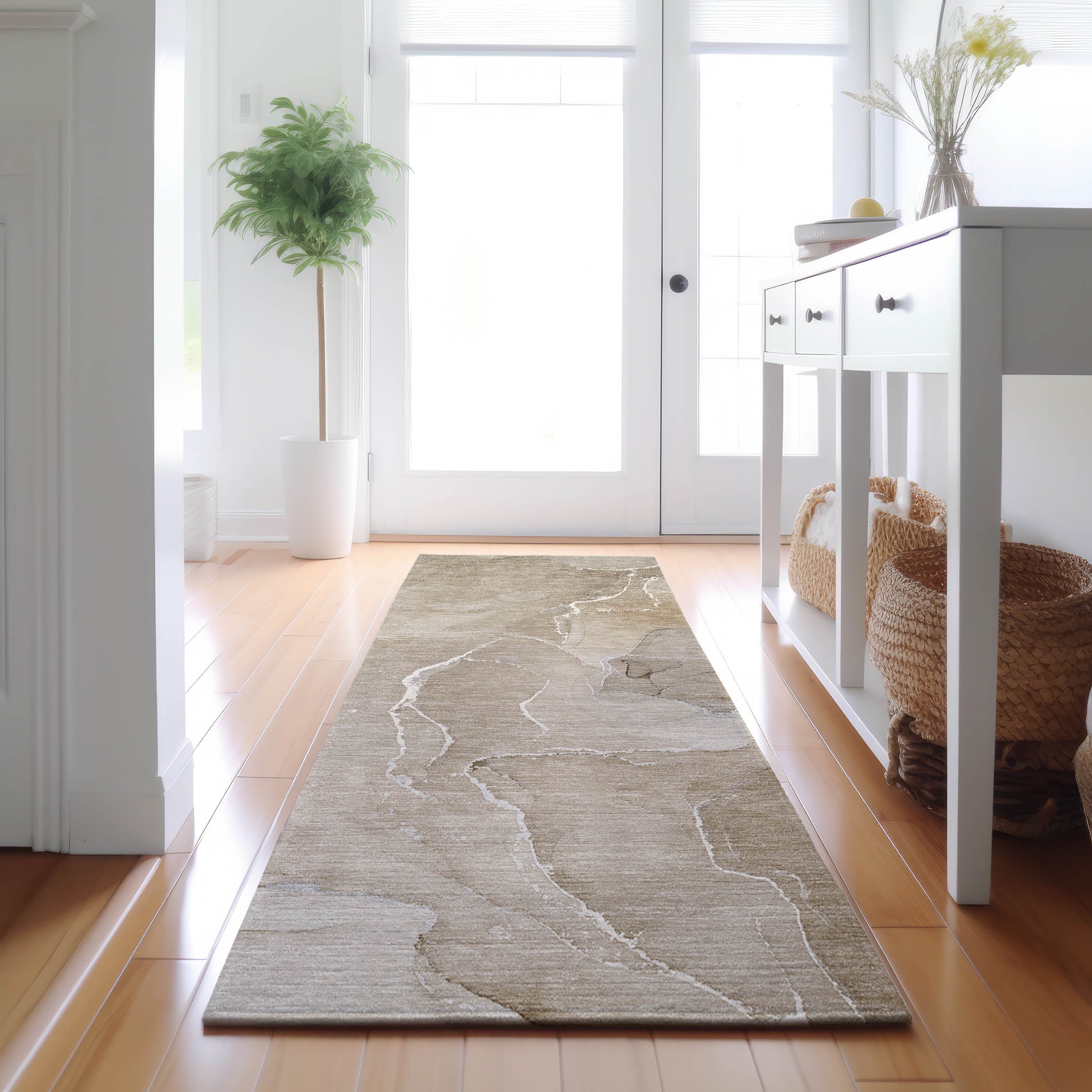 Cairo Machine Washable Transitional Beige Brown Rug 2'3" x 7'6" #shape_Runner