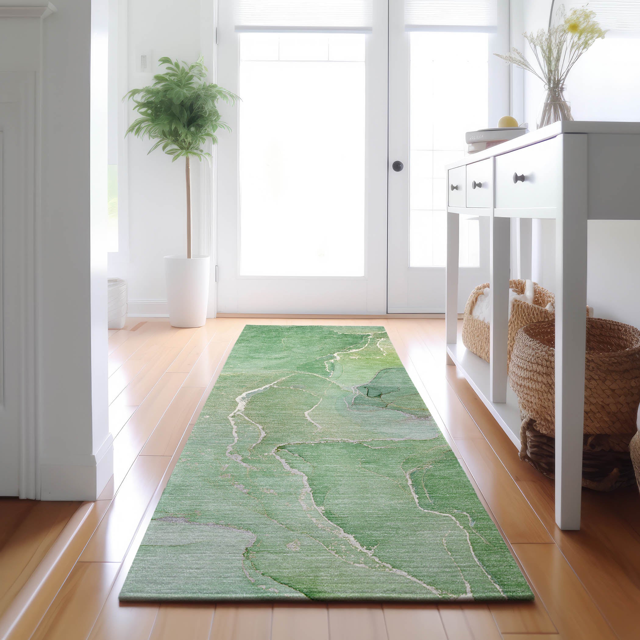 Cairo Machine Washable Transitional Green Rug 2'3" x 7'6" #shape_Runner