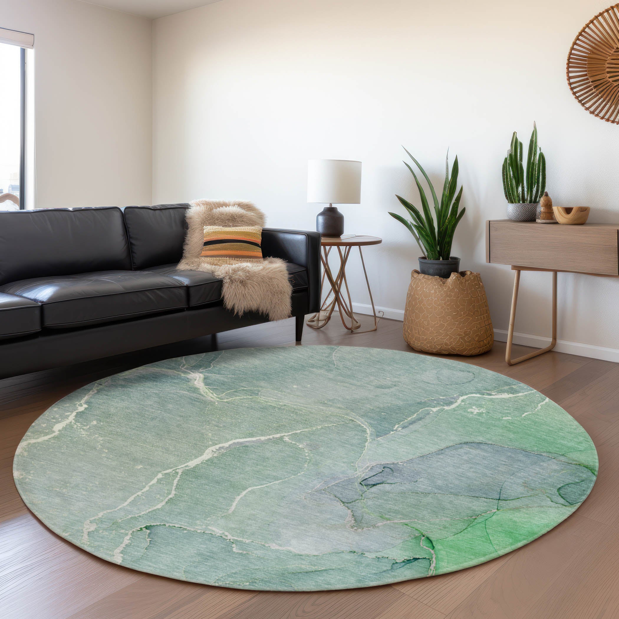 Cairo Machine Washable Transitional Teal Rug 8' x 8' #shape_Round