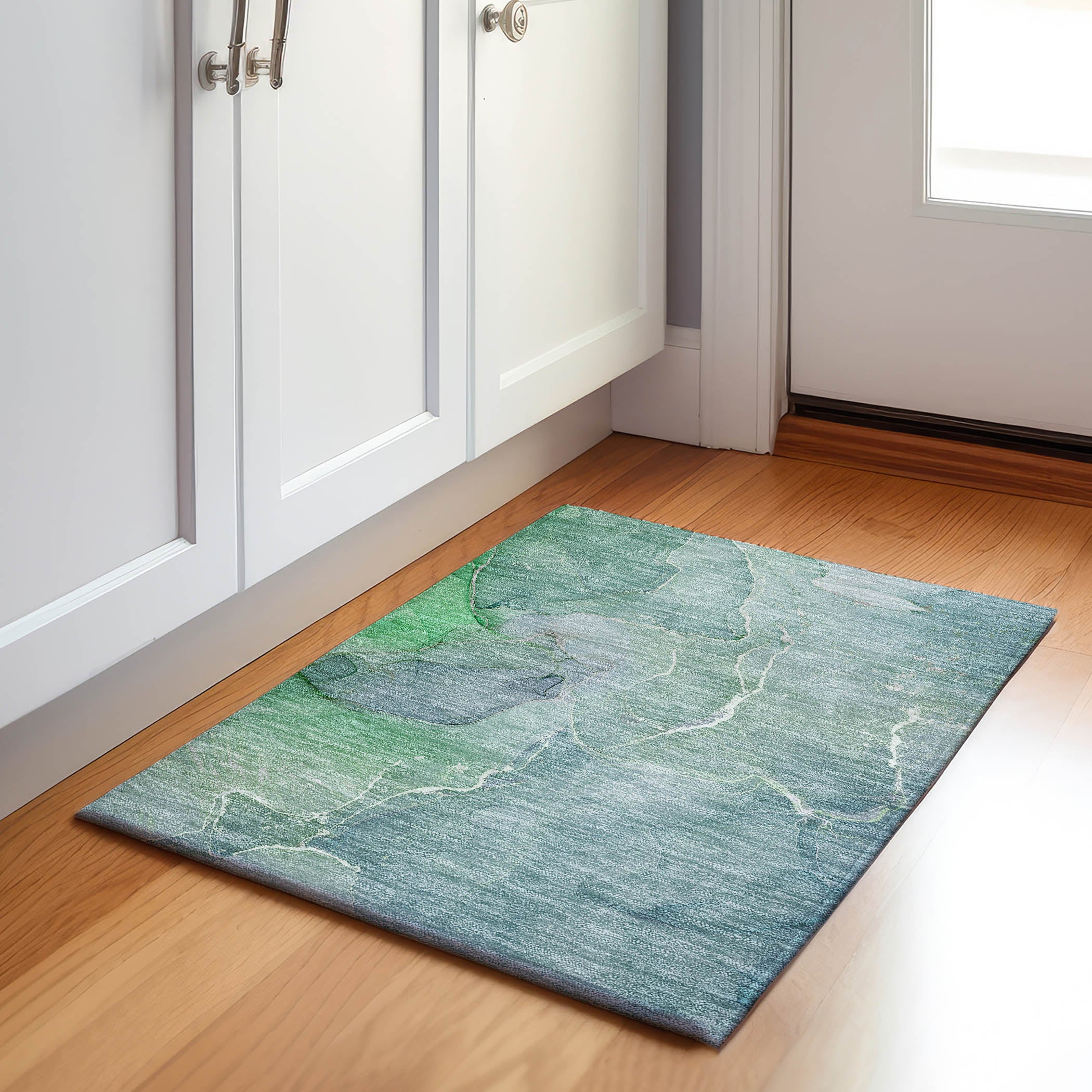 Cairo Machine Washable Transitional Teal Rug 1'8" x 2'6" #shape_Rectangle