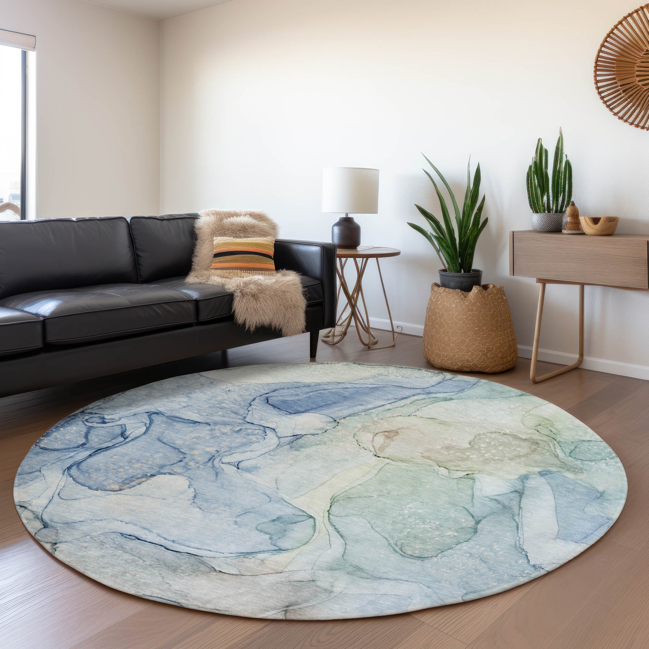 Jaipur Machine Washable Transitional Blue Rug 8' x 8' #shape_Round