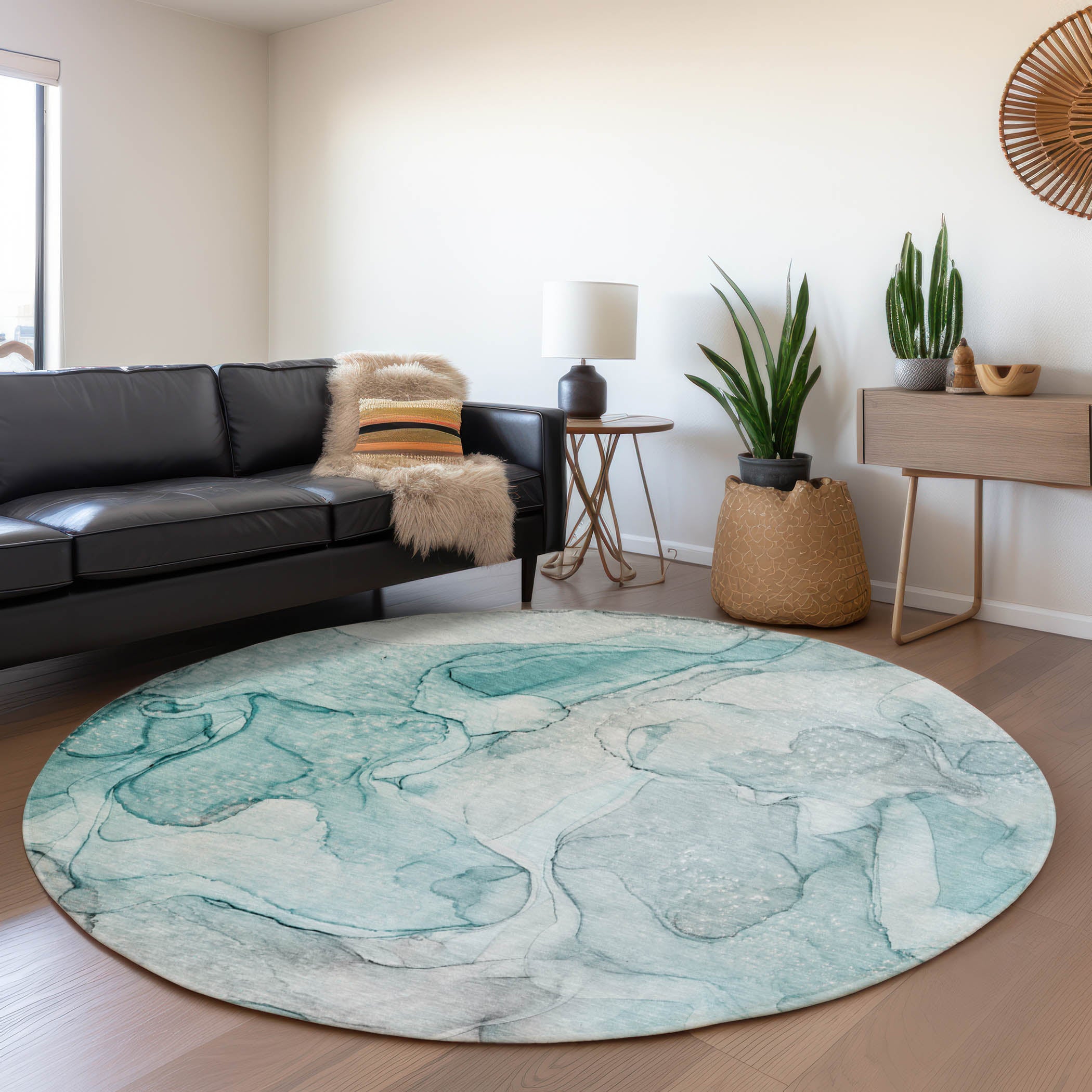 Jaipur Machine Washable Transitional Teal Rug 8' x 8' #shape_Round
