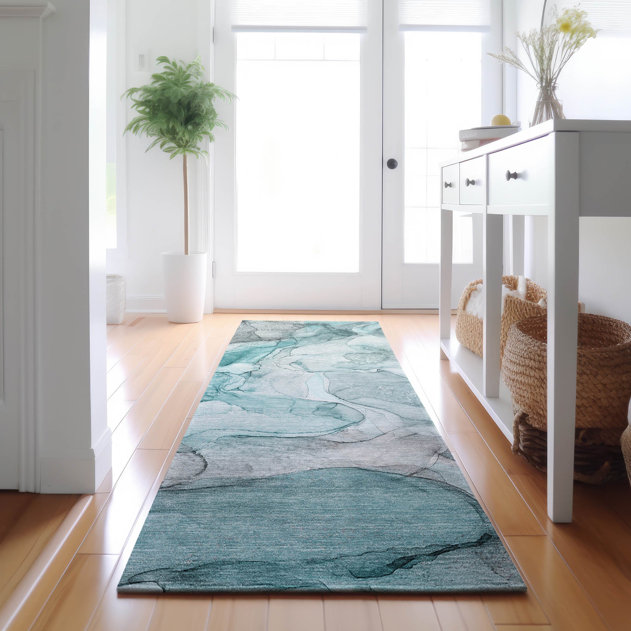 Jaipur Machine Washable Transitional Teal Rug 2'3" x 7'6" #shape_Runner