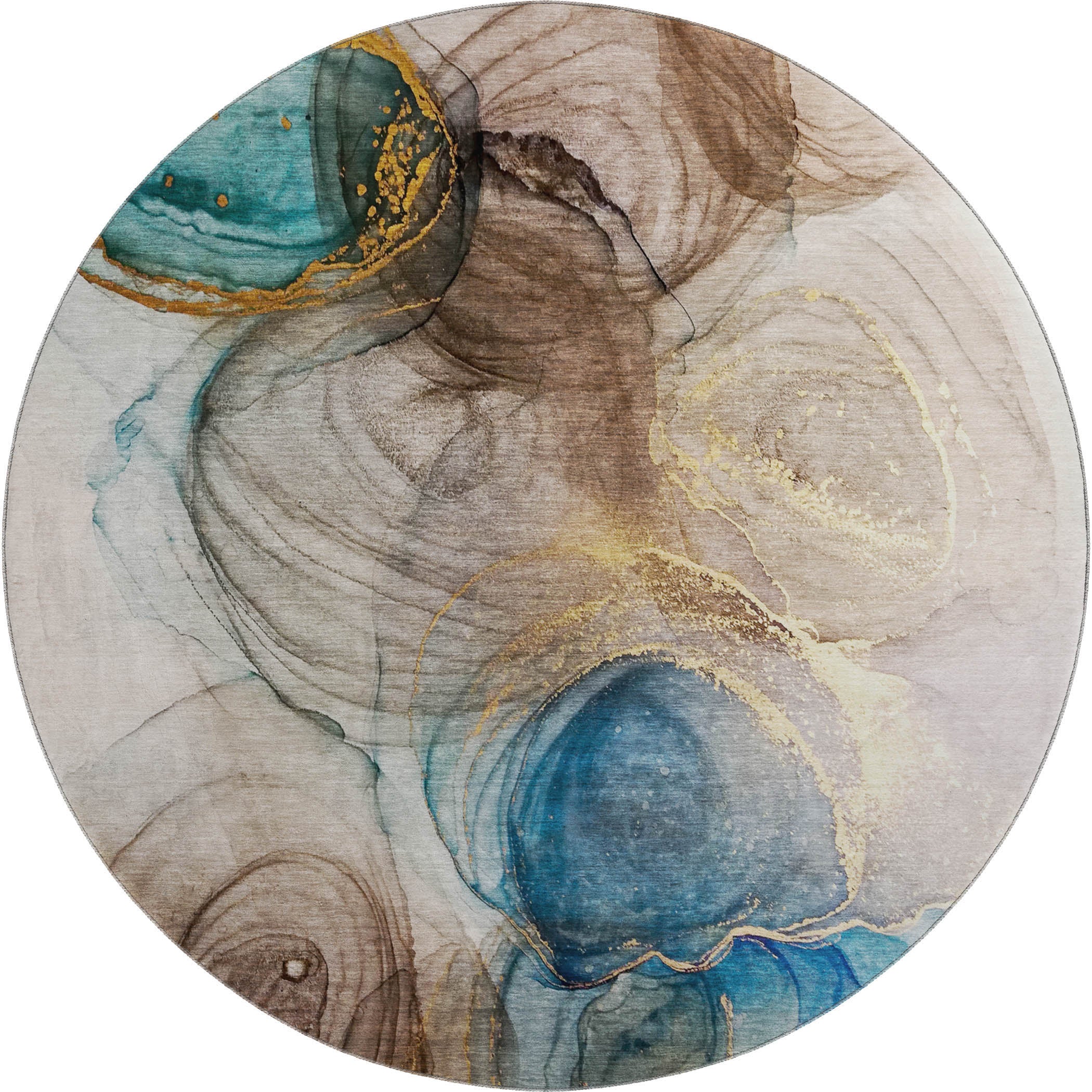 Lima Machine Washable Transitional Beige Brown Rug 8' x 8' #shape_Round