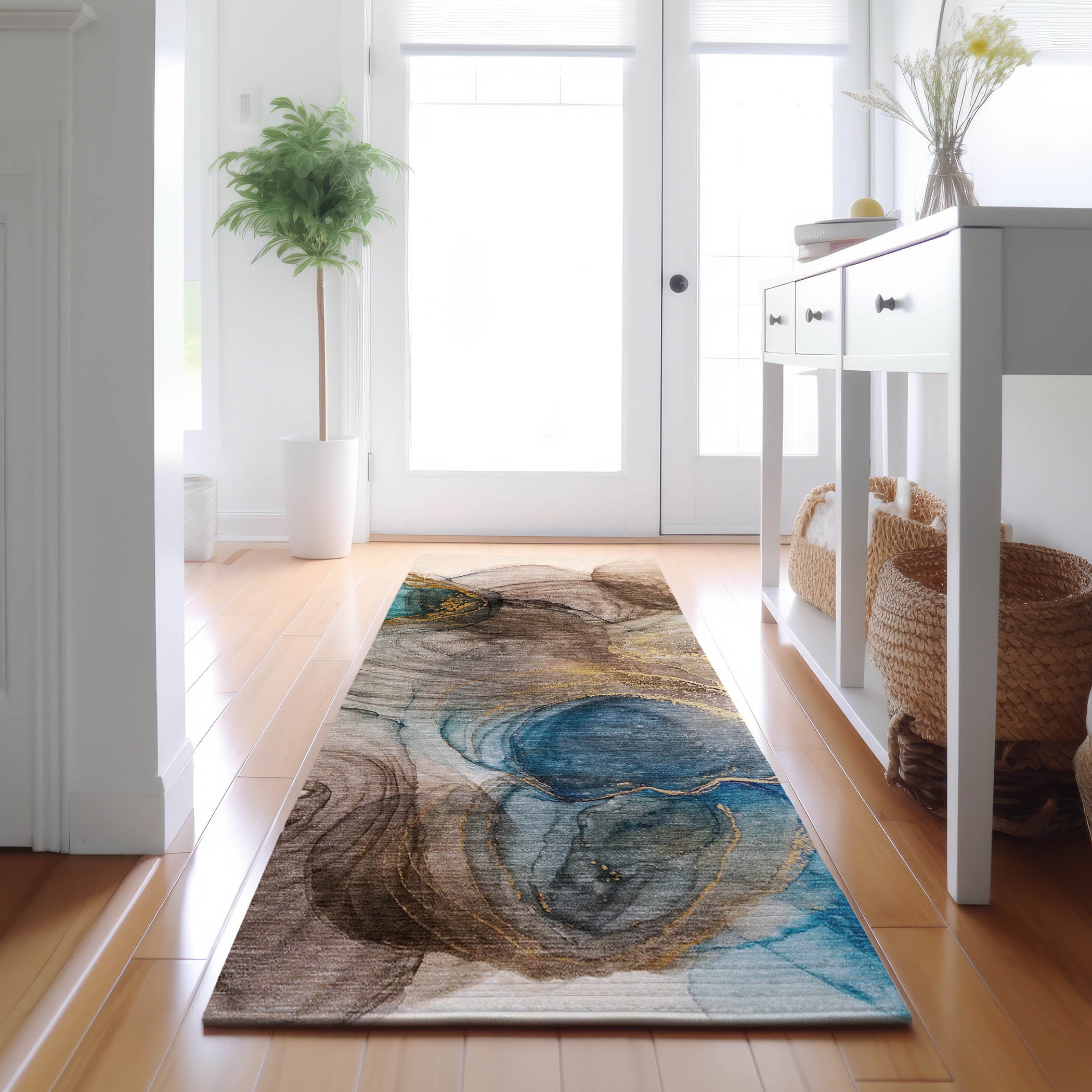 Lima Machine Washable Transitional Beige Brown Rug 2'3" x 7'6" #shape_Runner