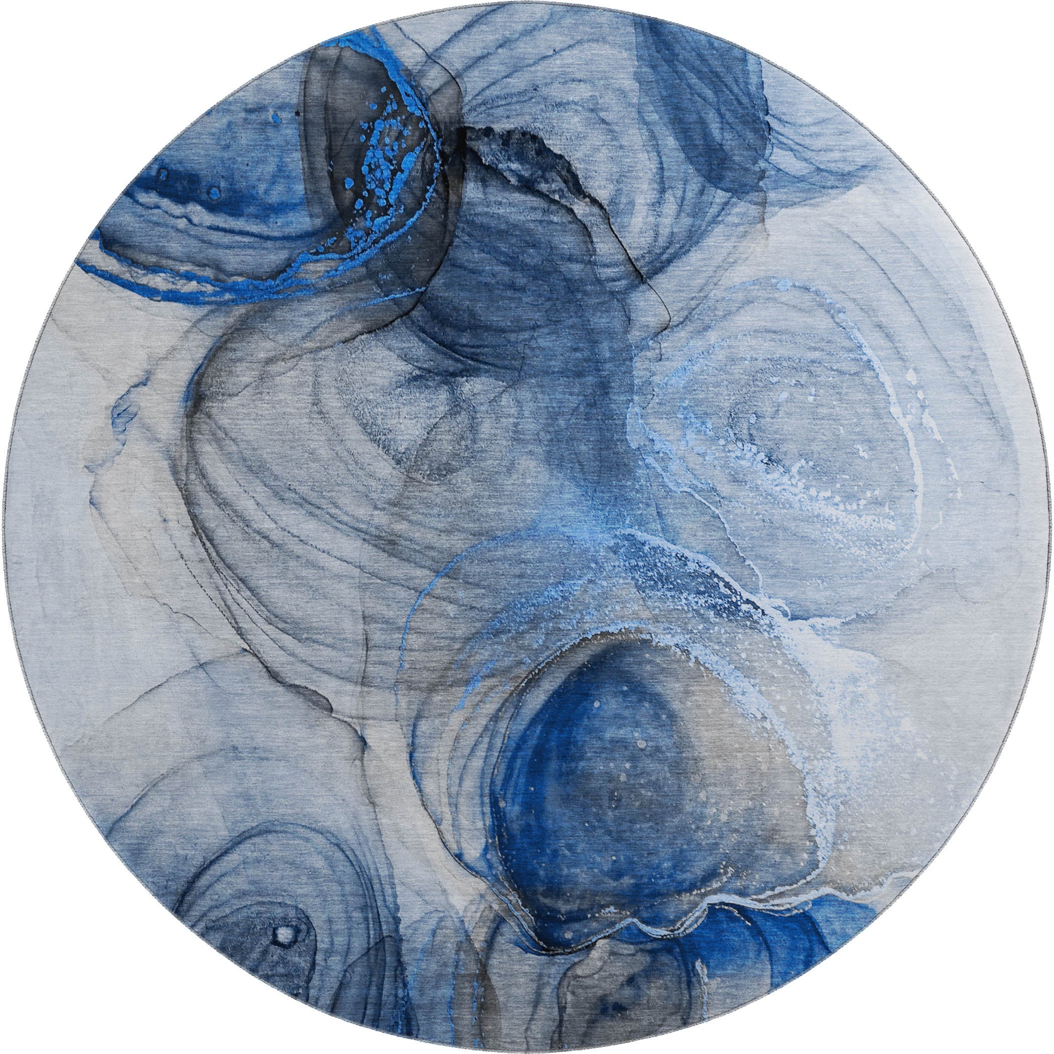 Lima Machine Washable Transitional Navy Blue Rug 8' x 8' #shape_Round