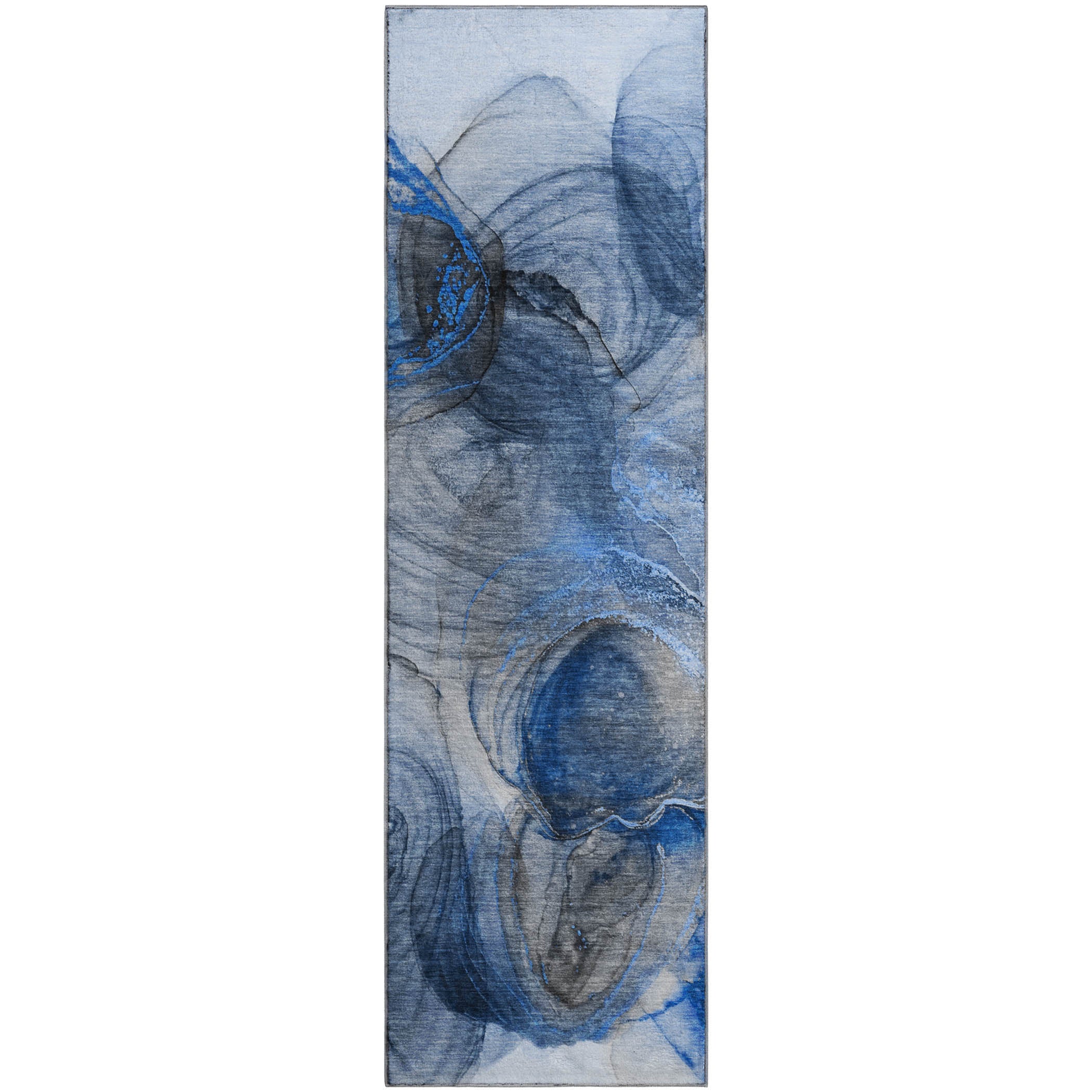Lima Machine Washable Transitional Navy Blue Rug 2'3" x 7'6" #shape_Runner