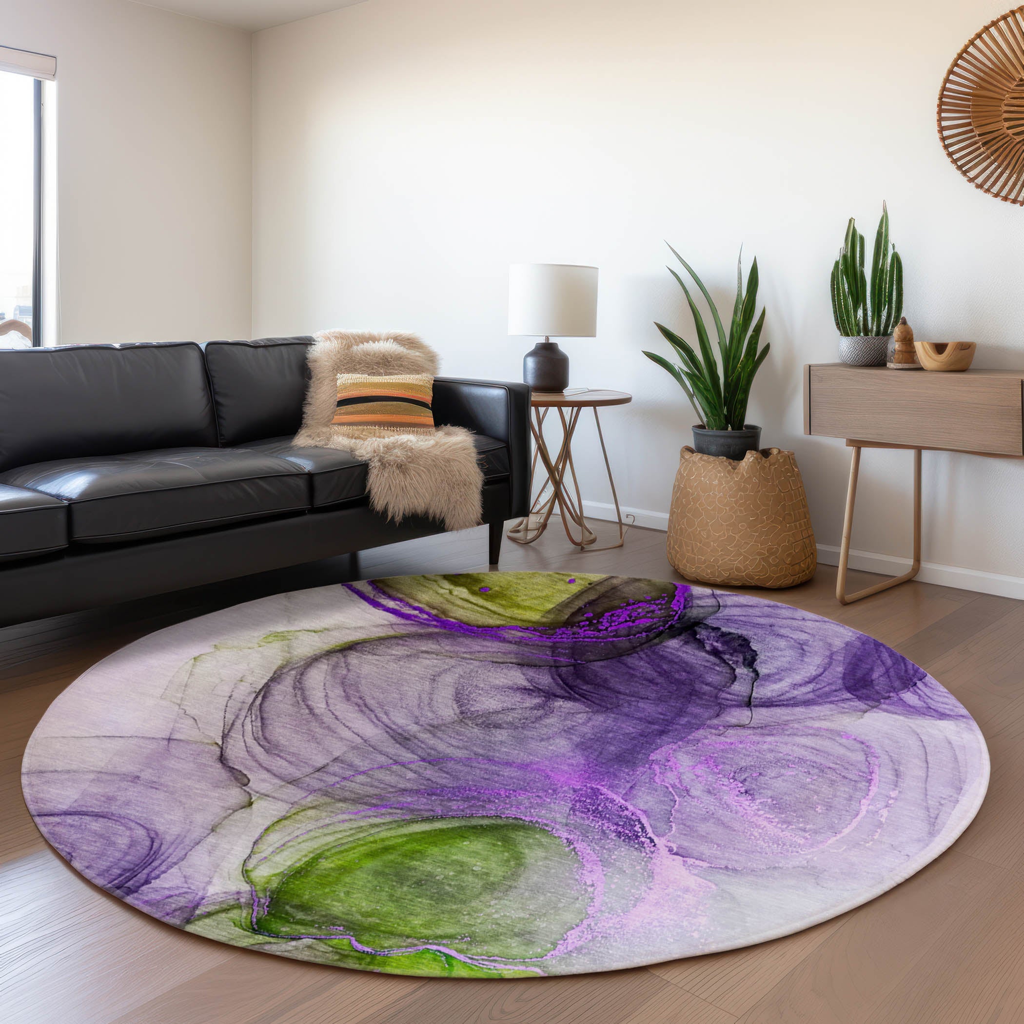 Lima Machine Washable Transitional Purple Rug 8' x 8' #shape_Round
