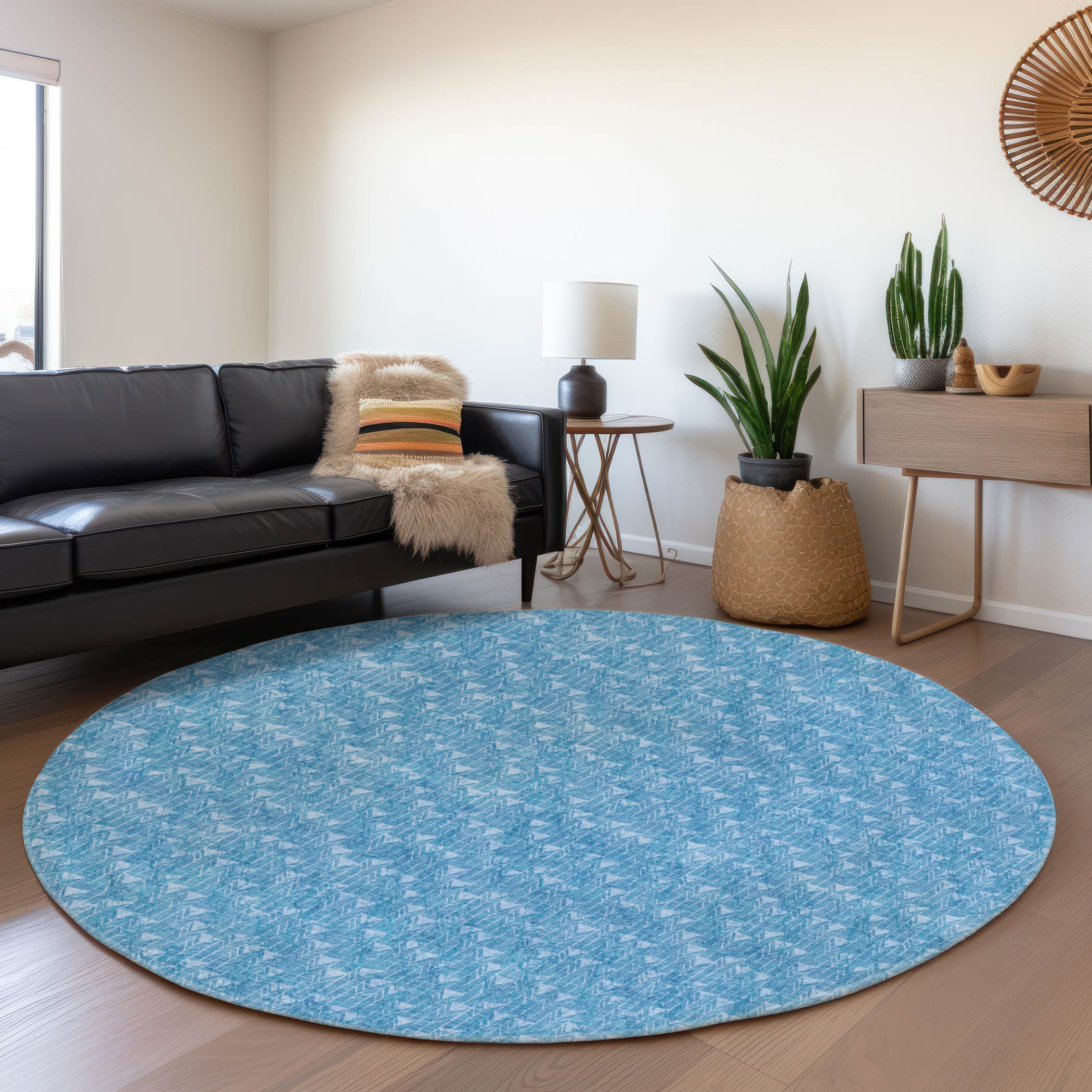 Hoi An Machine Washable Transitional Blue Rug 8' x 8' #shape_Round