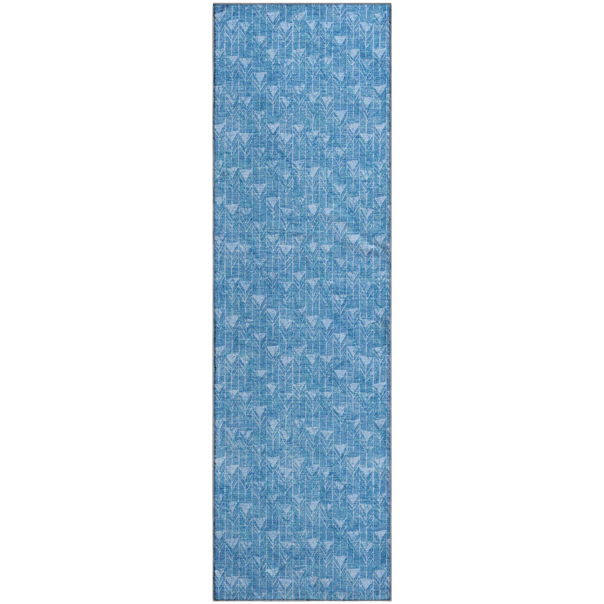 Hoi An Machine Washable Transitional Blue Rug 2'3" x 7'6" #shape_Runner