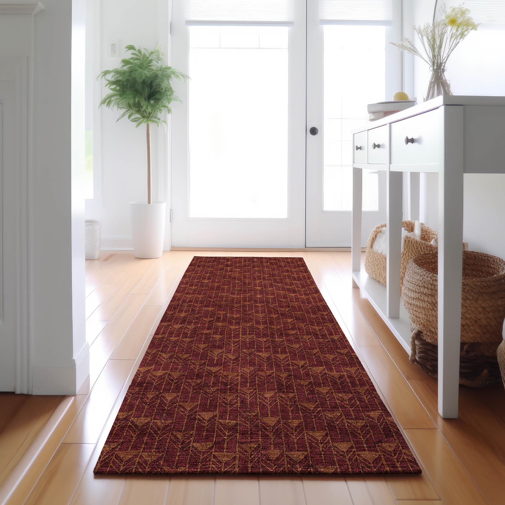 Hoi An Machine Washable Transitional Burgundy Red Rug 2'3" x 7'6" #shape_Runner