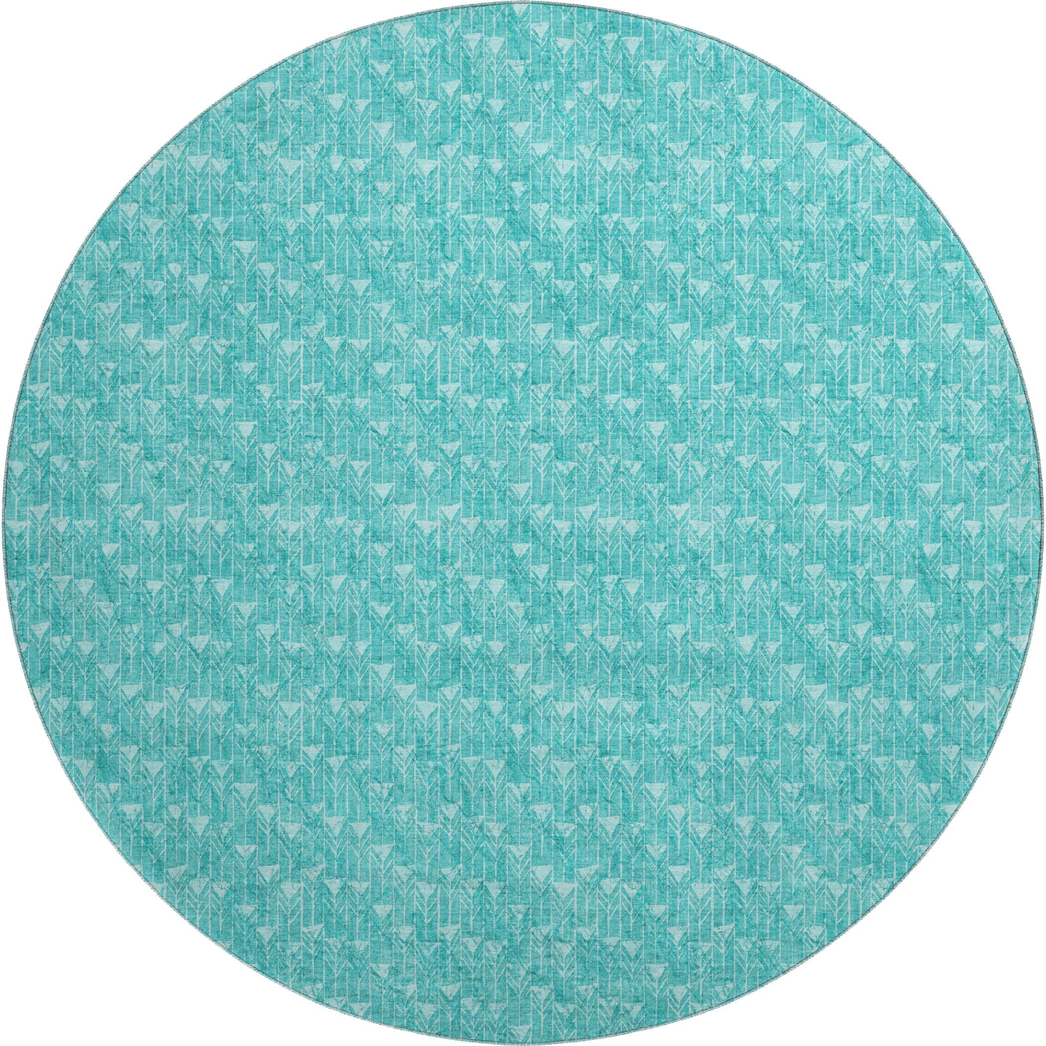 Hoi An Machine Washable Transitional Teal Rug 8' x 8' #shape_Round
