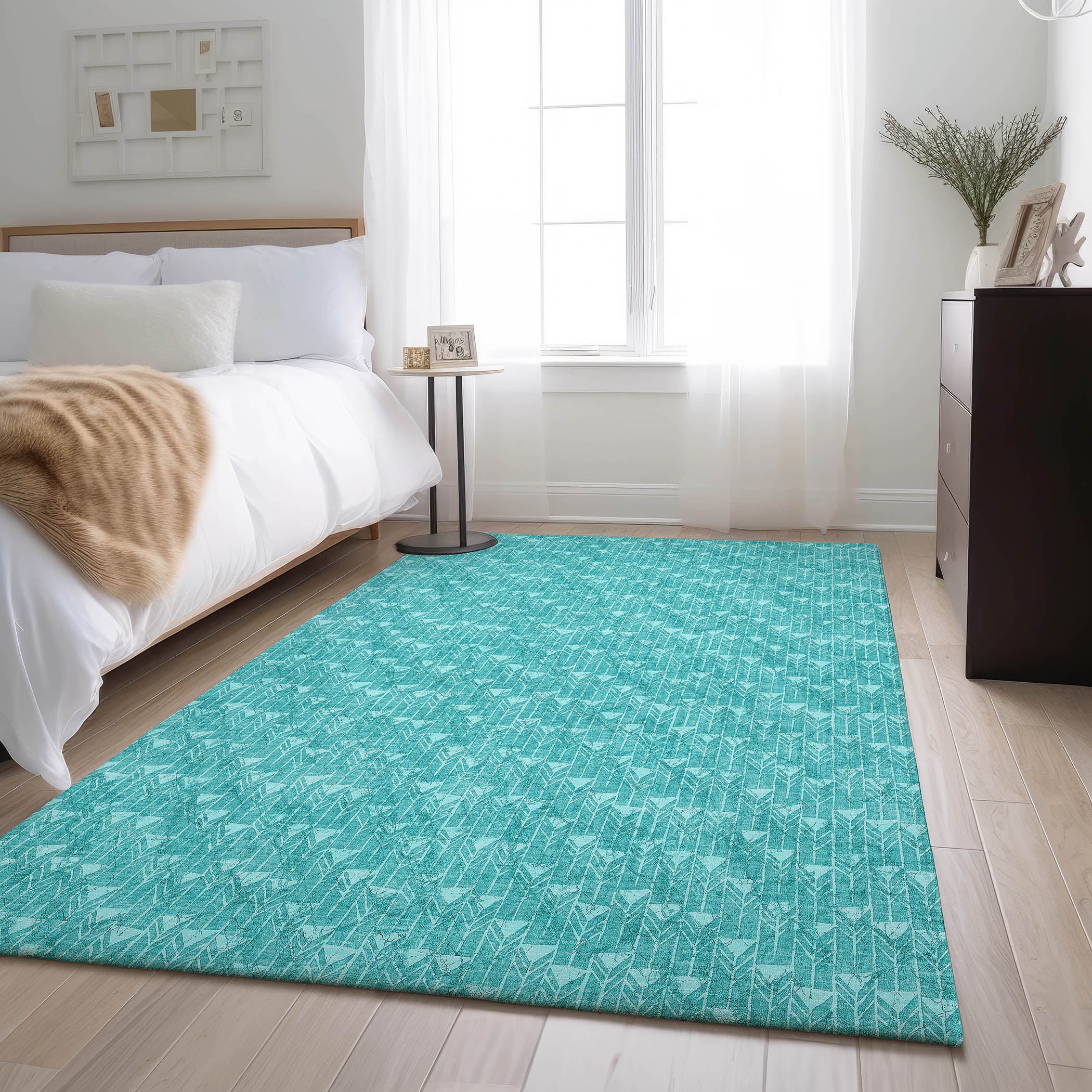 Hoi An Machine Washable Transitional Teal Rug 2'6" x 3'10" #shape_Rectangle