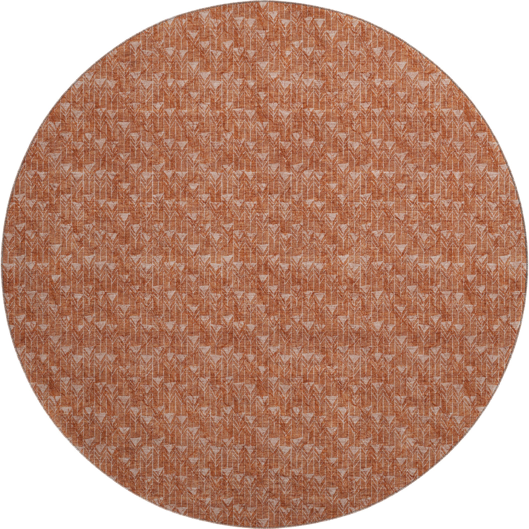 Hoi An Machine Washable Transitional Terracotta Orange Rug 8' x 8' #shape_Round