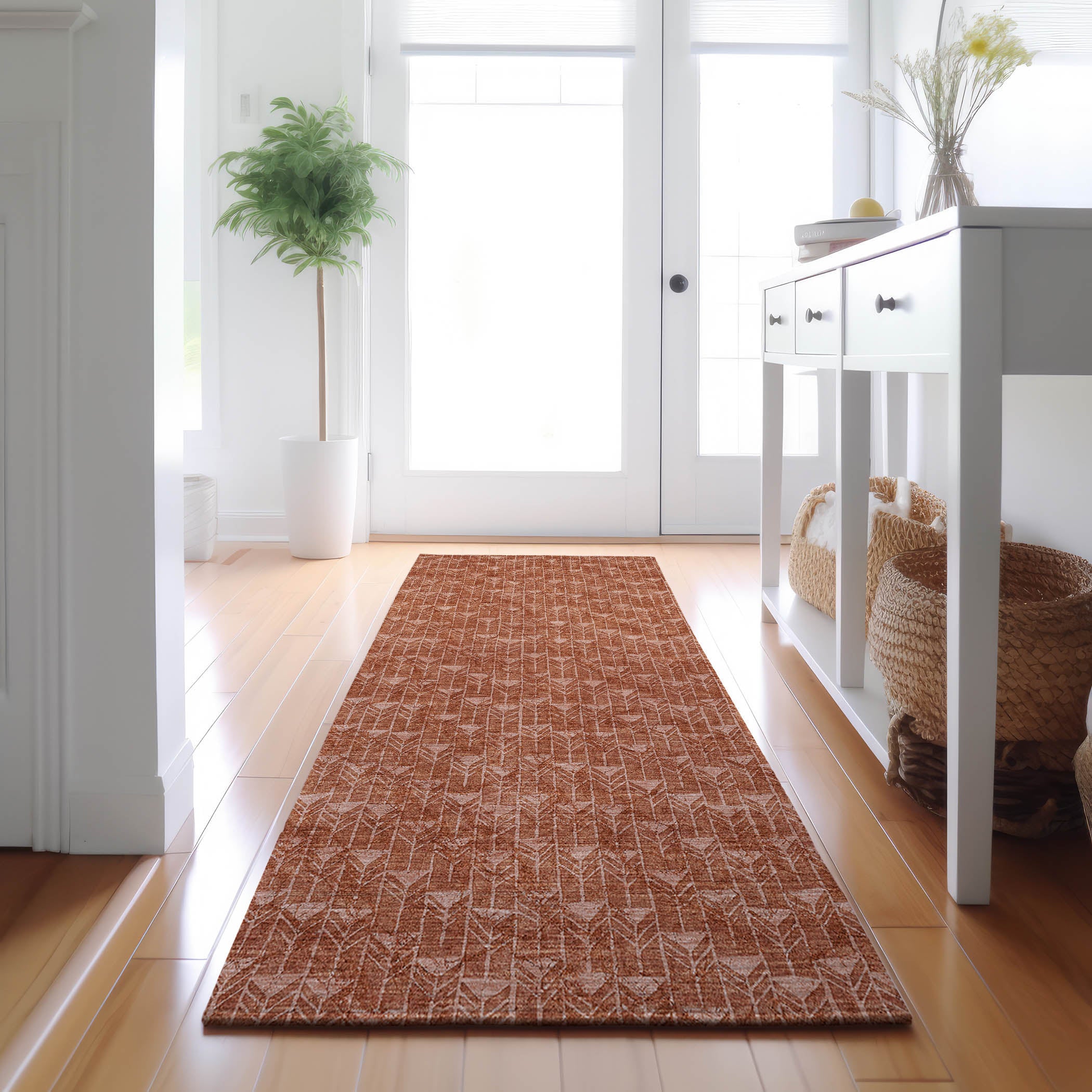 Hoi An Machine Washable Transitional Terracotta Orange Rug 2'3" x 7'6" #shape_Runner