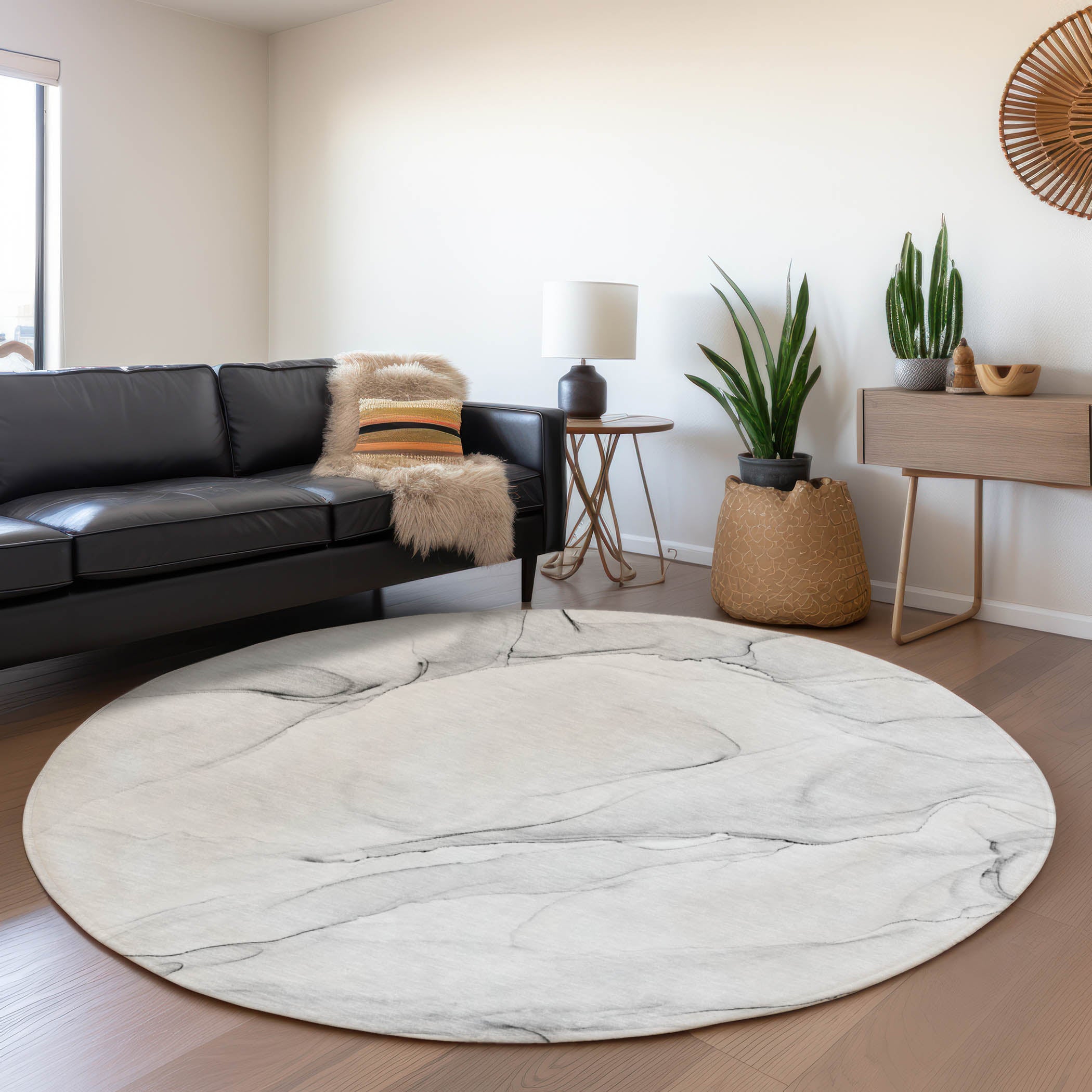 Porto Machine Washable Transitional Gray Rug 8' x 8' #shape_Round