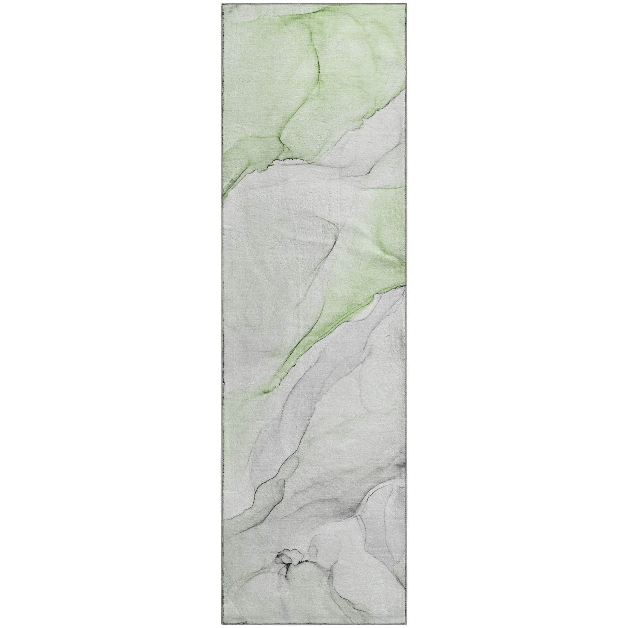 Porto Machine Washable Transitional Green Rug 2'3" x 7'6" #shape_Runner