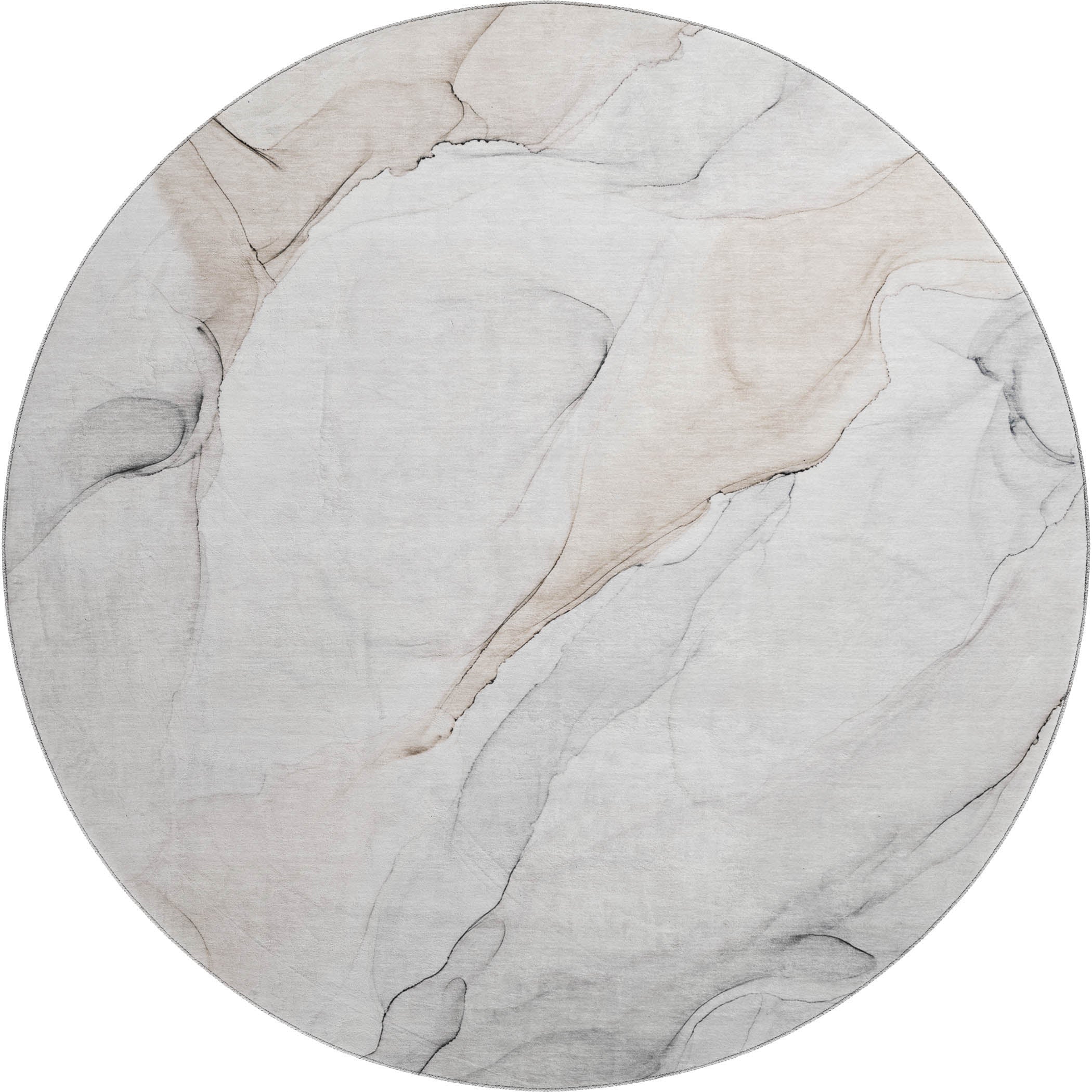 Porto Machine Washable Transitional Ivory Rug 8' x 8' #shape_Round
