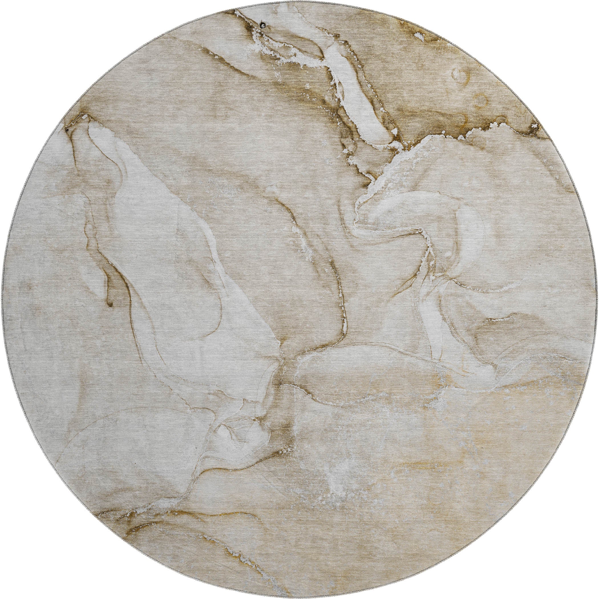 Porto Machine Washable Transitional Brown Rug 8' x 8' #shape_Round