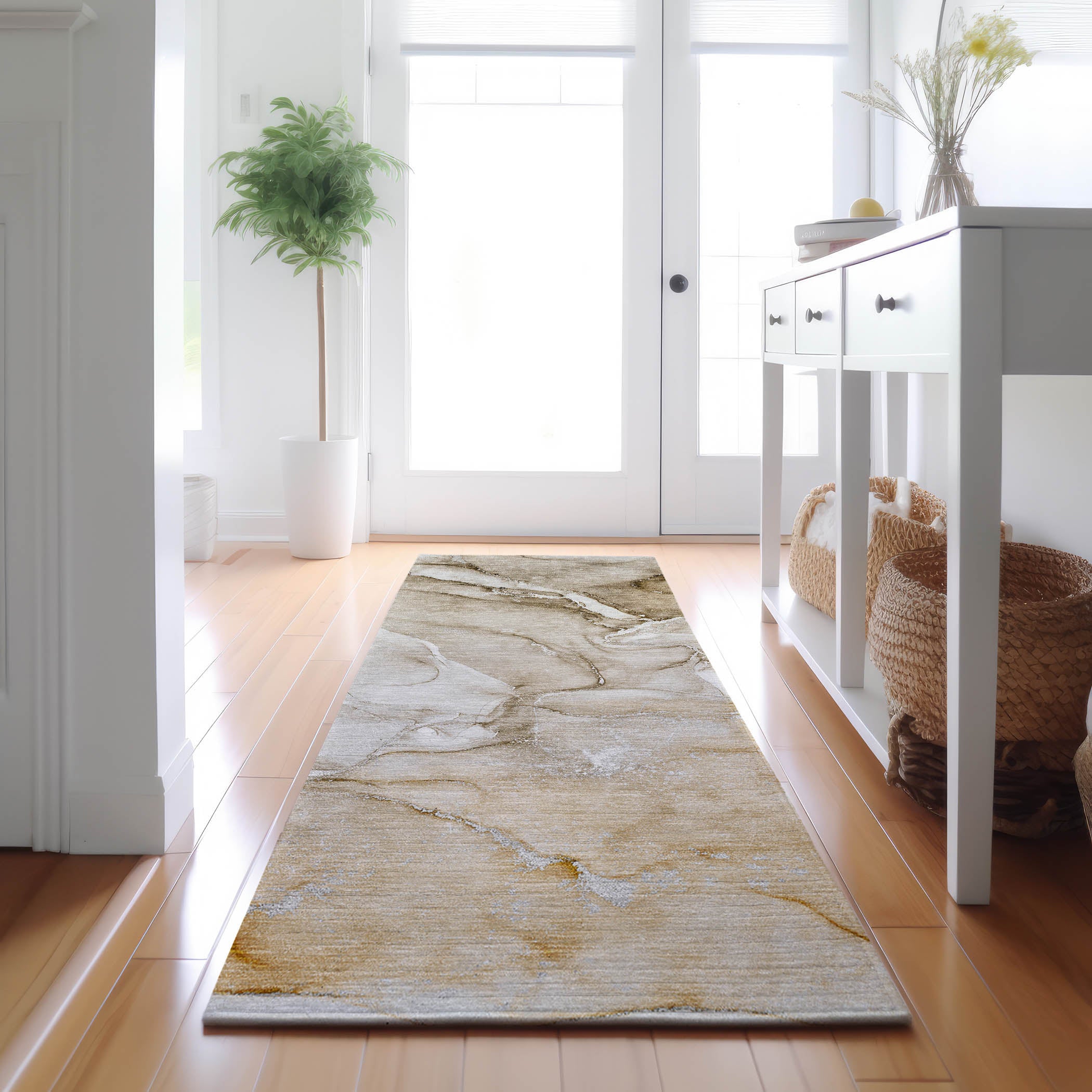 Porto Machine Washable Transitional Brown Rug 2'3" x 7'6" #shape_Runner