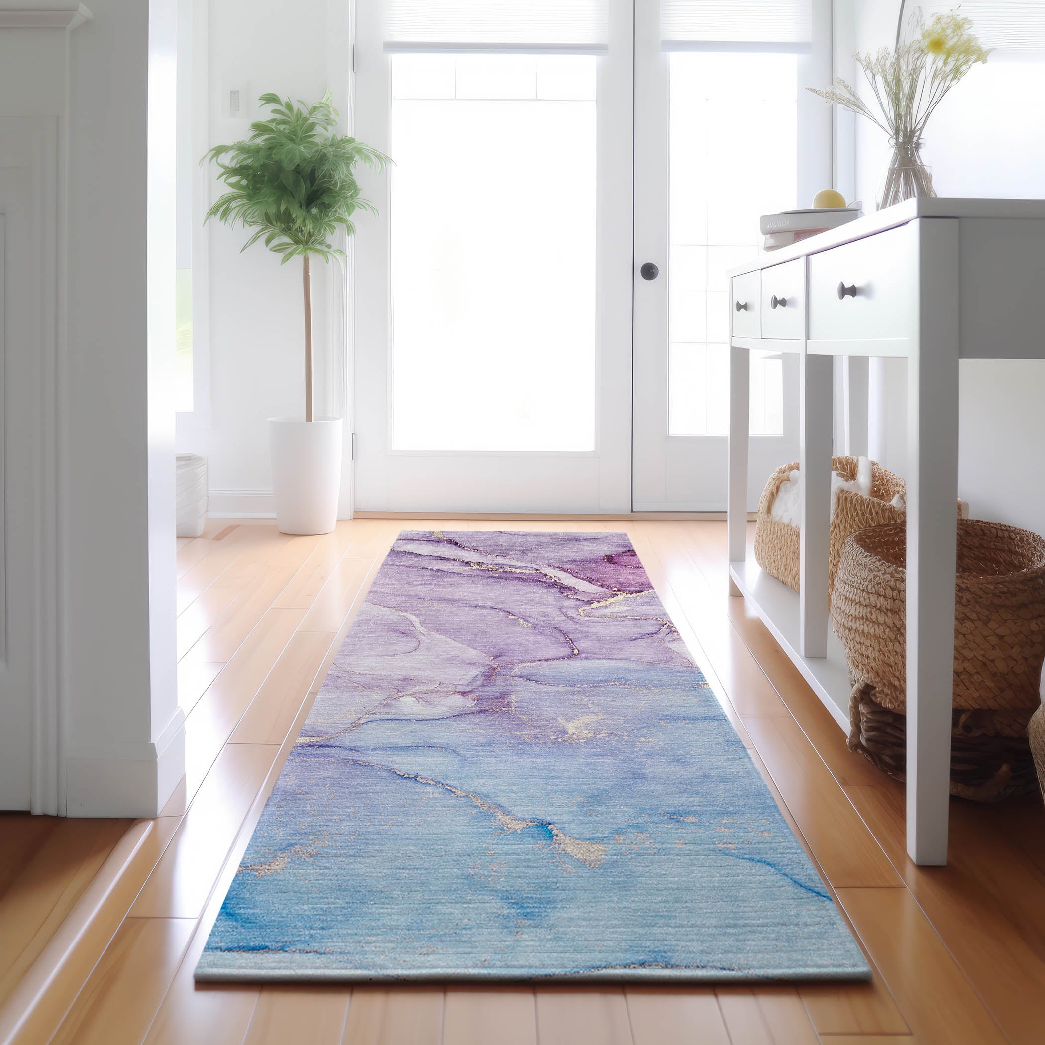 Porto Machine Washable Transitional Purple Rug 2'3" x 7'6" #shape_Runner