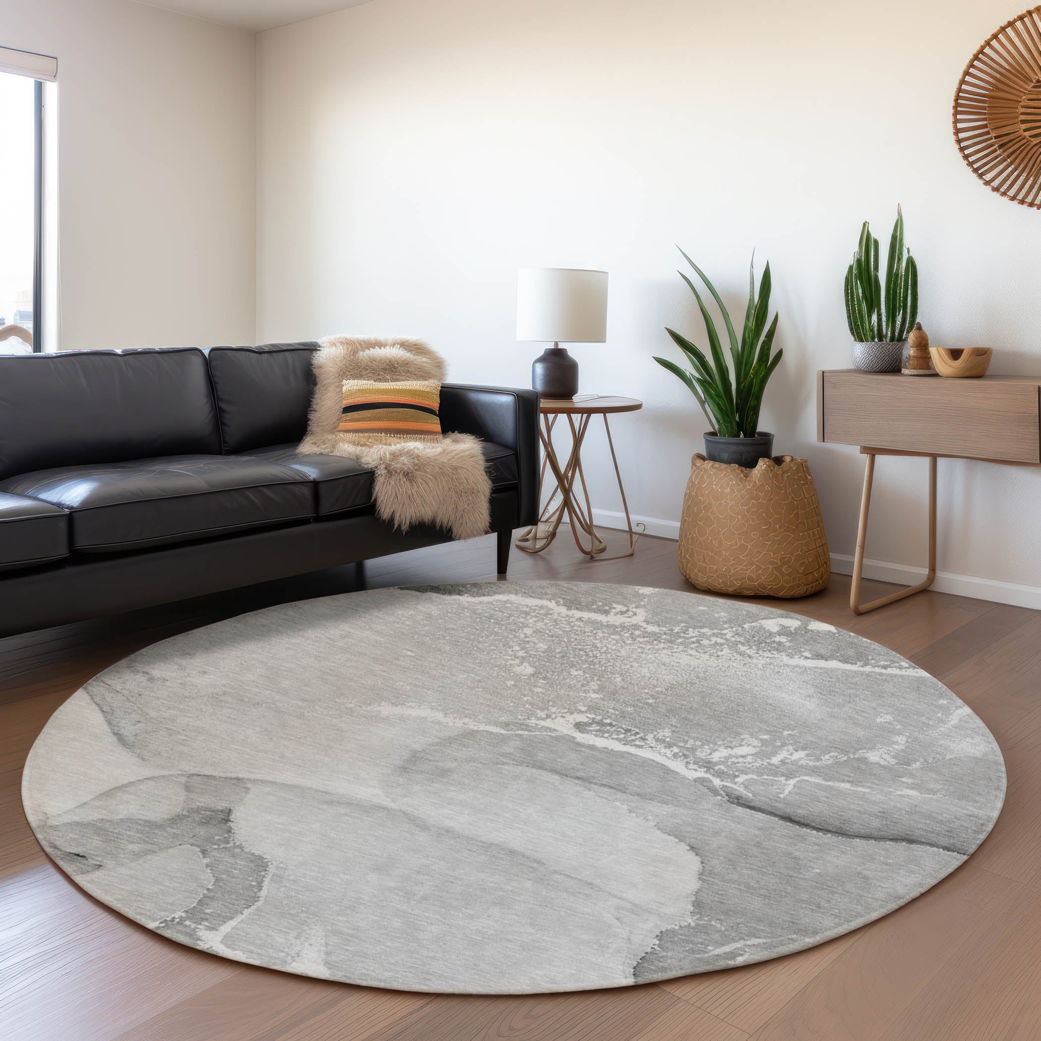 Bruges Machine Washable Transitional Gray Rug 8' x 8' #shape_Round