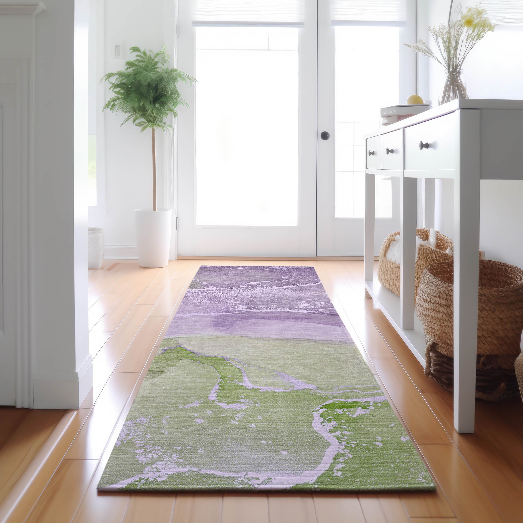 Bruges Machine Washable Transitional Purple Rug 2'3" x 7'6" #shape_Runner