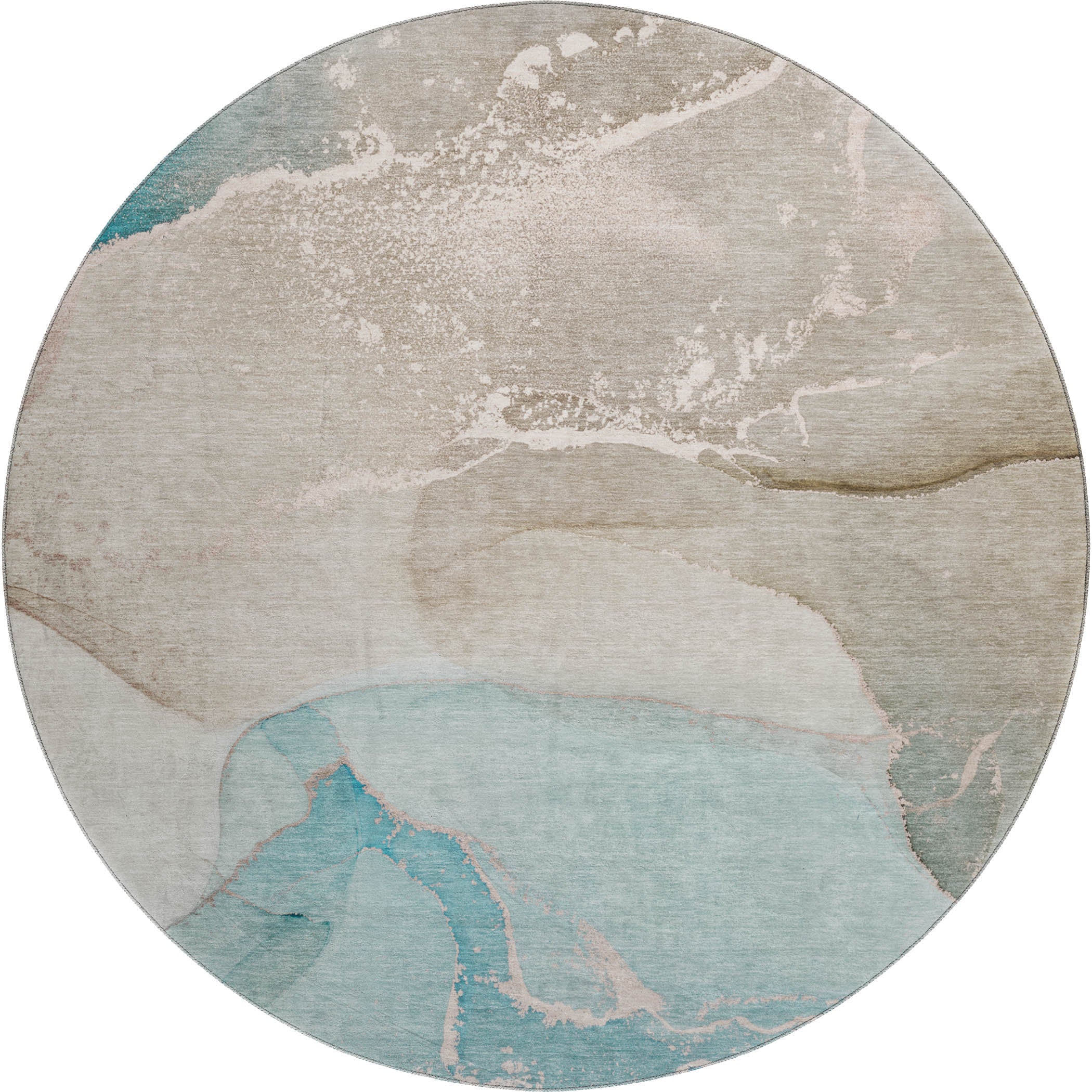 Bruges Machine Washable Transitional Teal Rug 8' x 8' #shape_Round