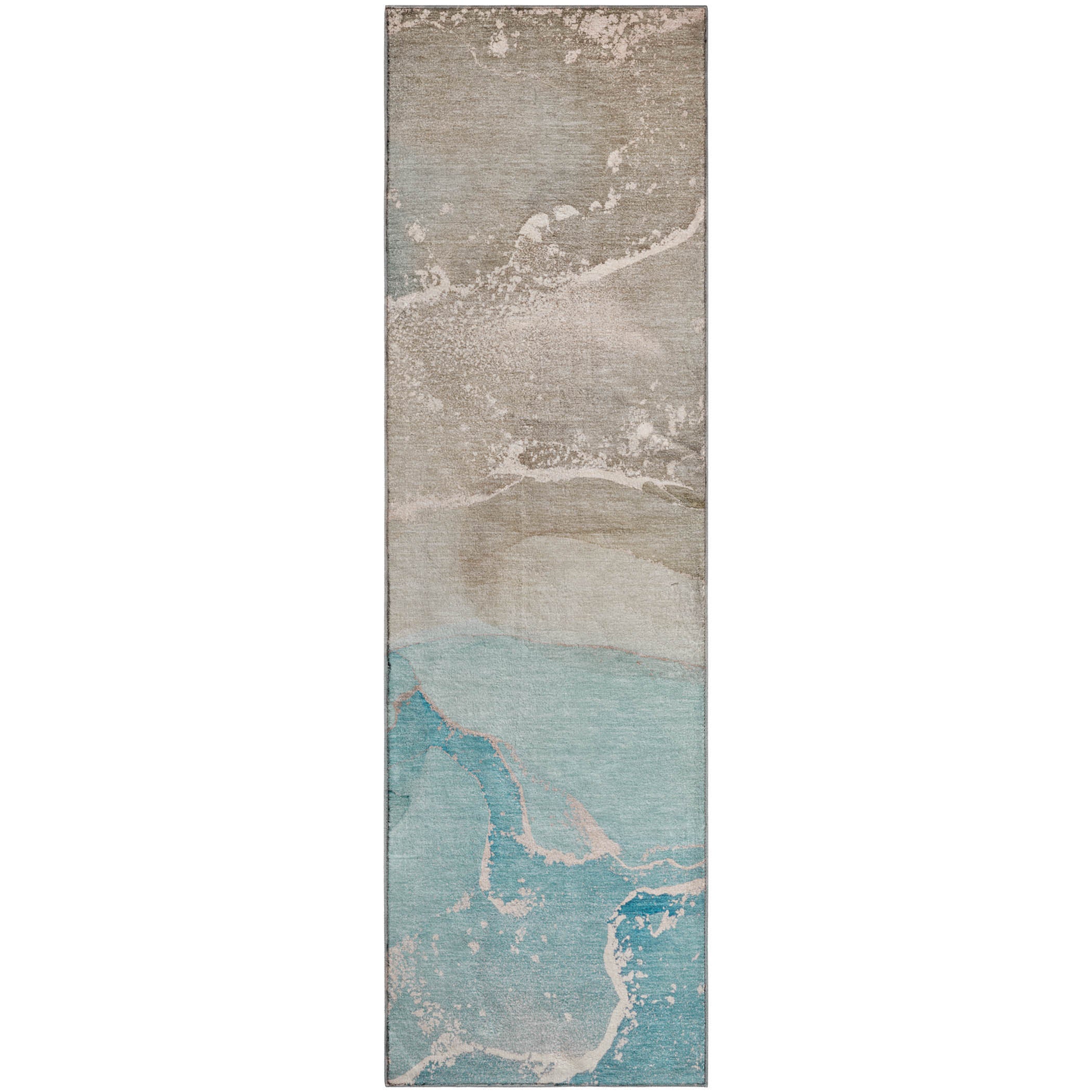 Bruges Machine Washable Transitional Teal Rug 2'3" x 7'6" #shape_Runner
