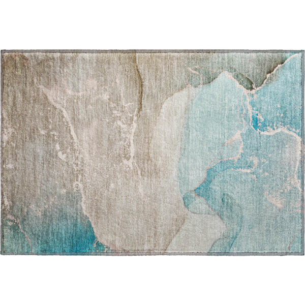 Bruges Machine Washable Transitional Teal Rug 1'8" x 2'6"