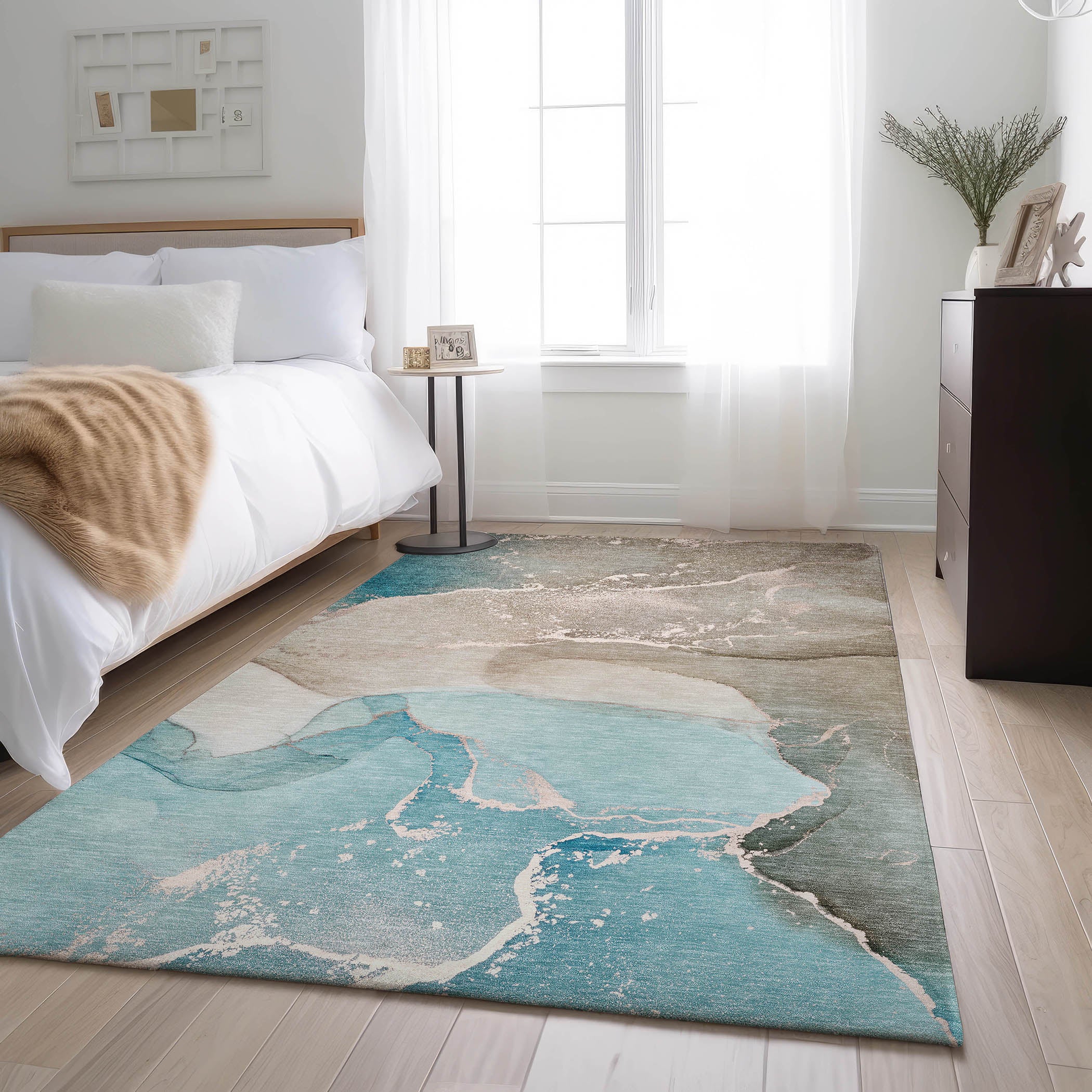 Bruges Machine Washable Transitional Teal Rug 2'6" x 3'10" #shape_Rectangle