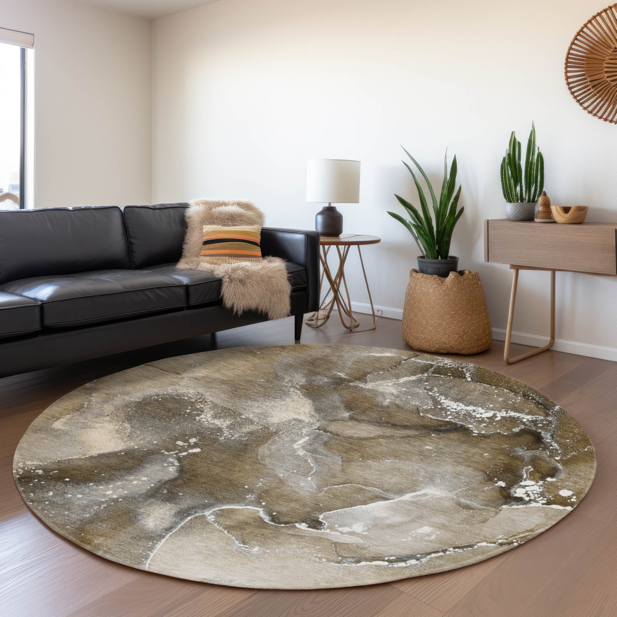 Vienna Machine Washable Transitional Brown Rug 8' x 8' #shape_Round