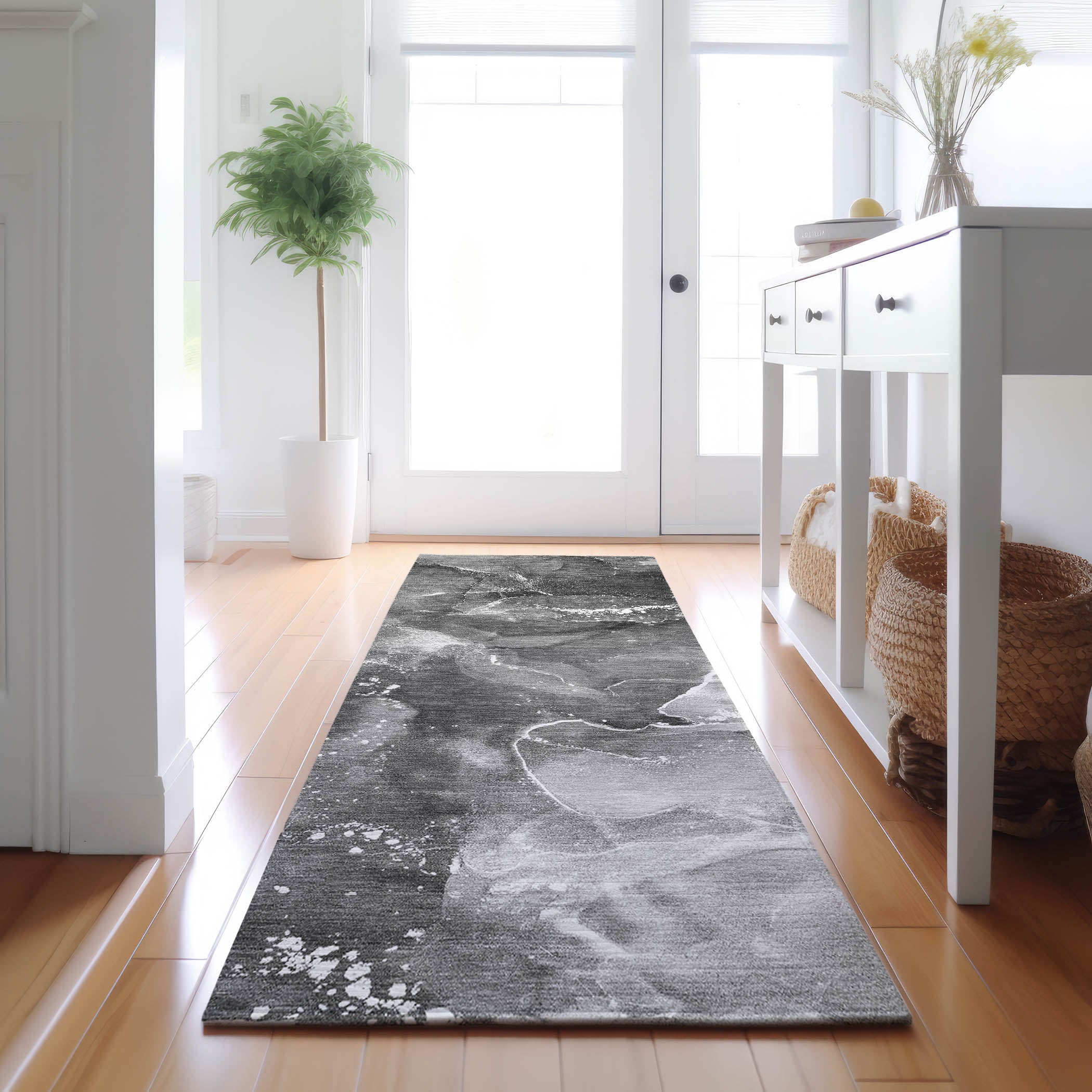 Vienna Machine Washable Transitional Gray Rug 2'3" x 7'6" #shape_Runner