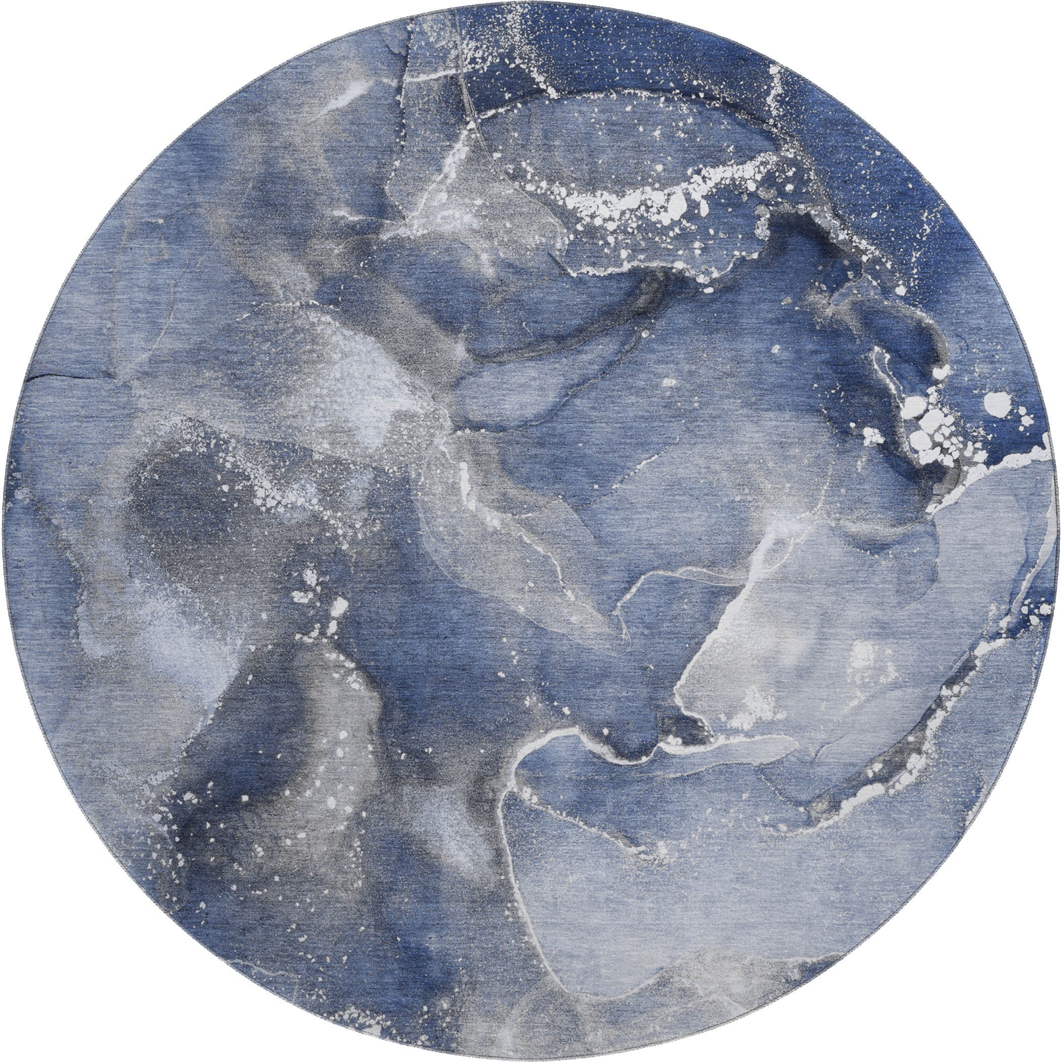 Vienna Machine Washable Transitional Navy Blue Rug 8' x 8' #shape_Round