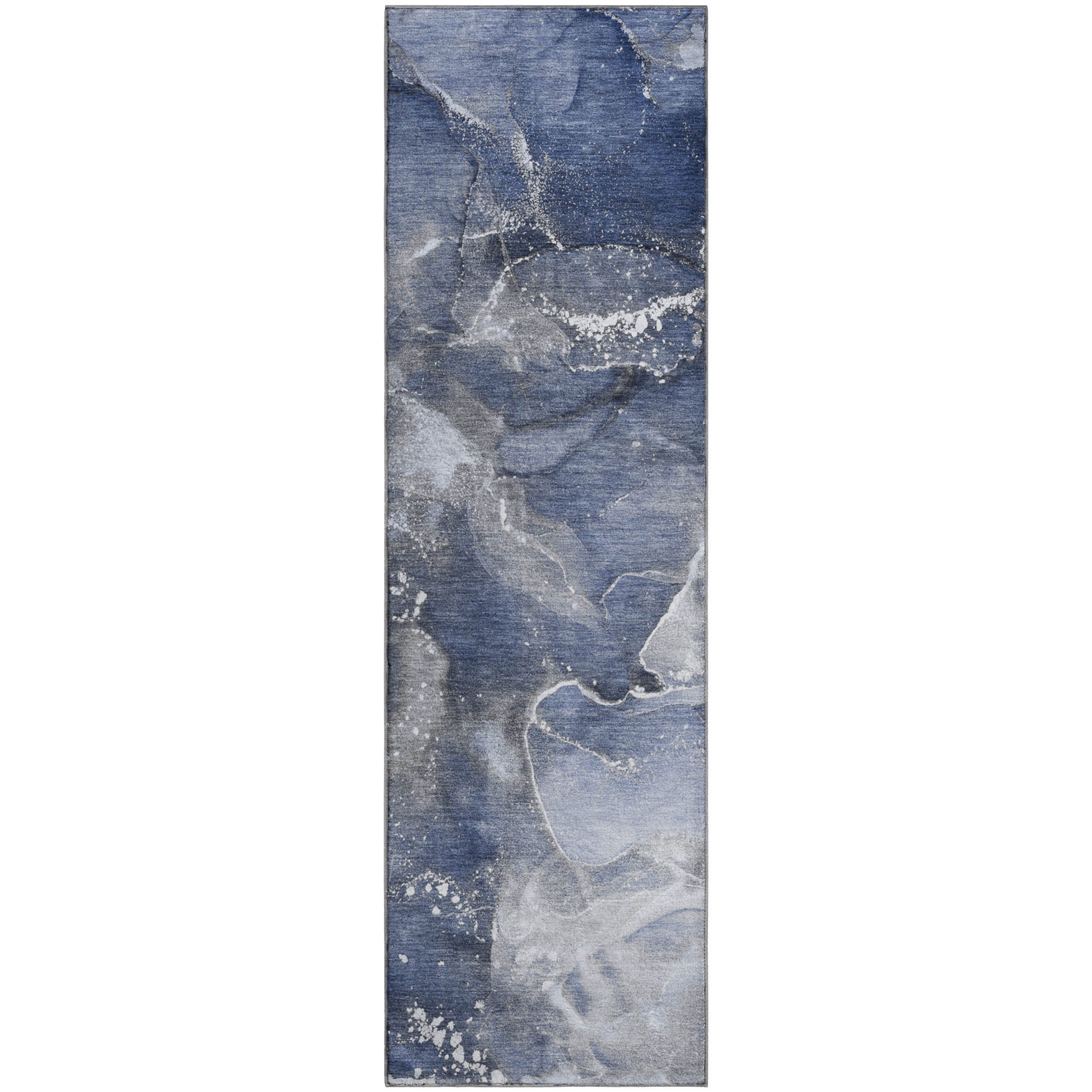 Vienna Machine Washable Transitional Navy Blue Rug 2'3" x 7'6" #shape_Runner