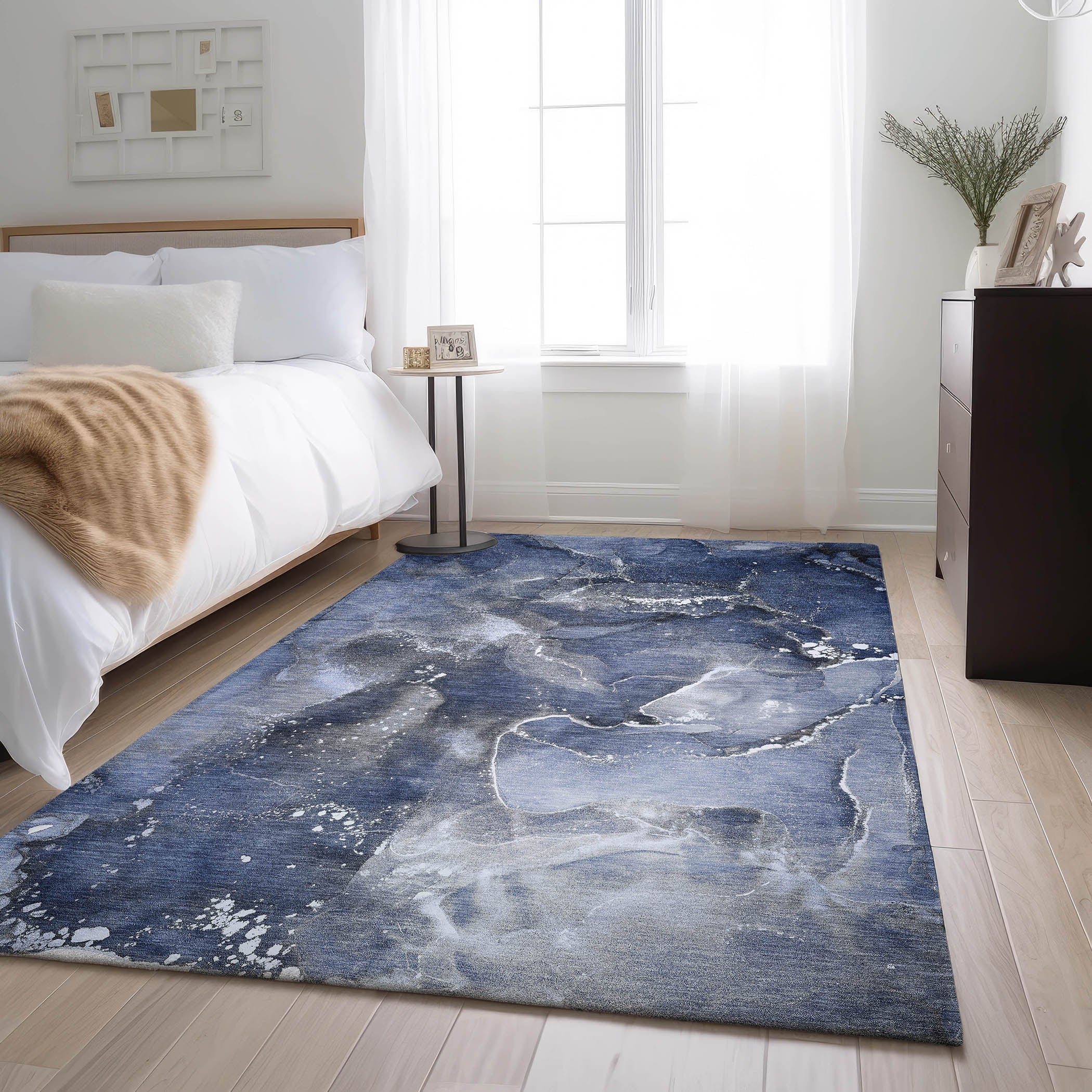 Vienna Machine Washable Transitional Navy Blue Rug 2'6" x 3'10" #shape_Rectangle
