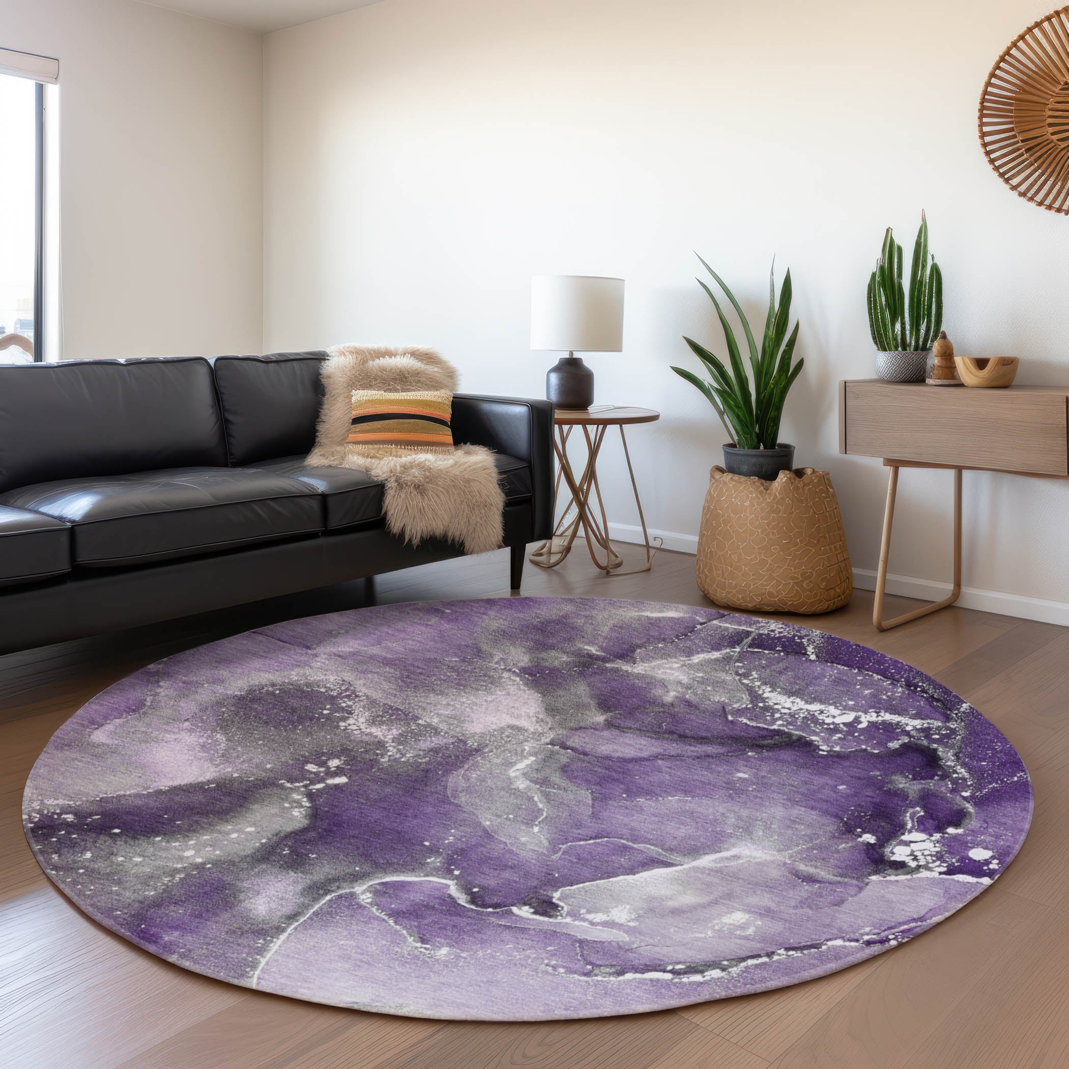 Vienna Machine Washable Transitional Purple Rug 8' x 8' #shape_Round