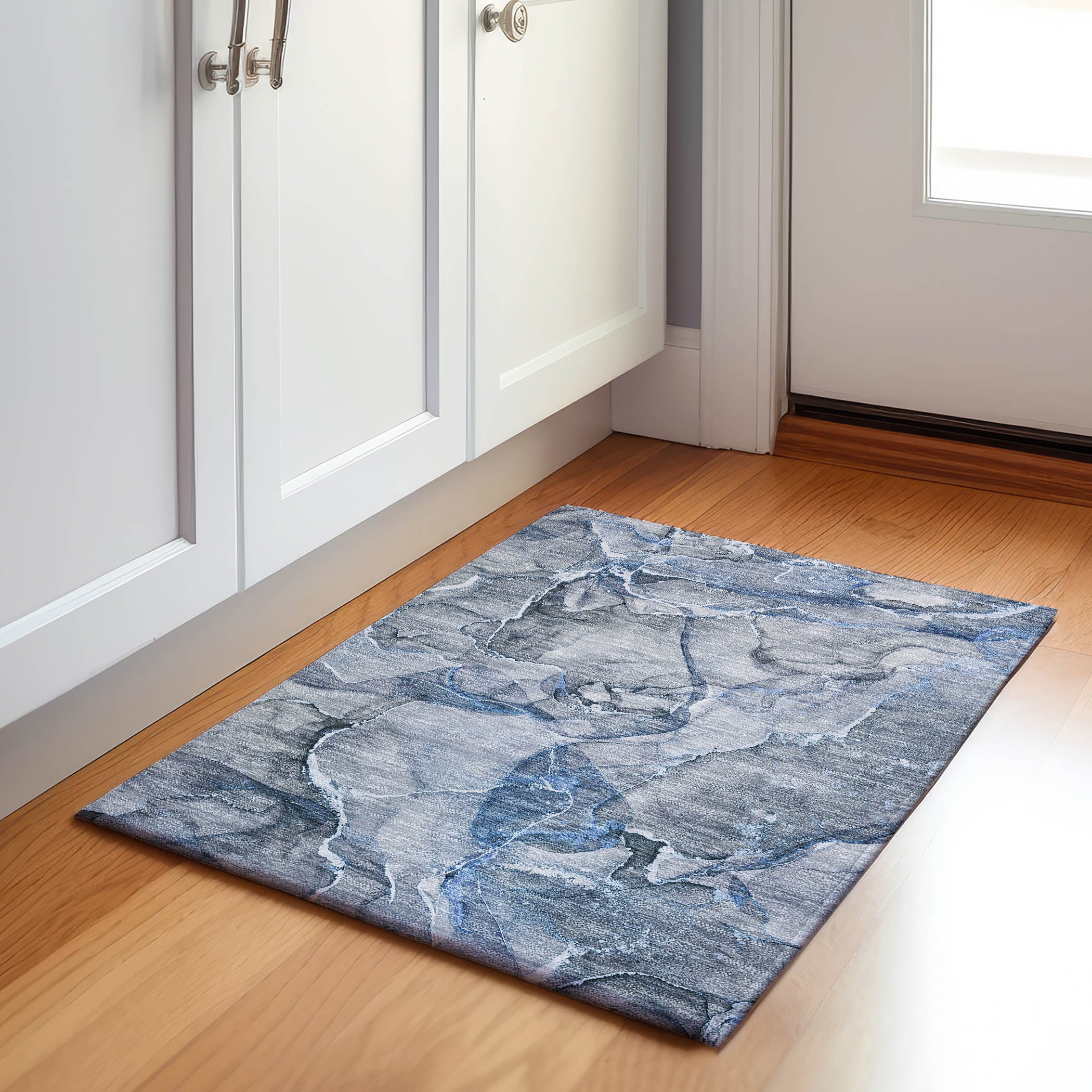 Sintra Machine Washable Transitional Blue Rug 1'8" x 2'6" #shape_Rectangle