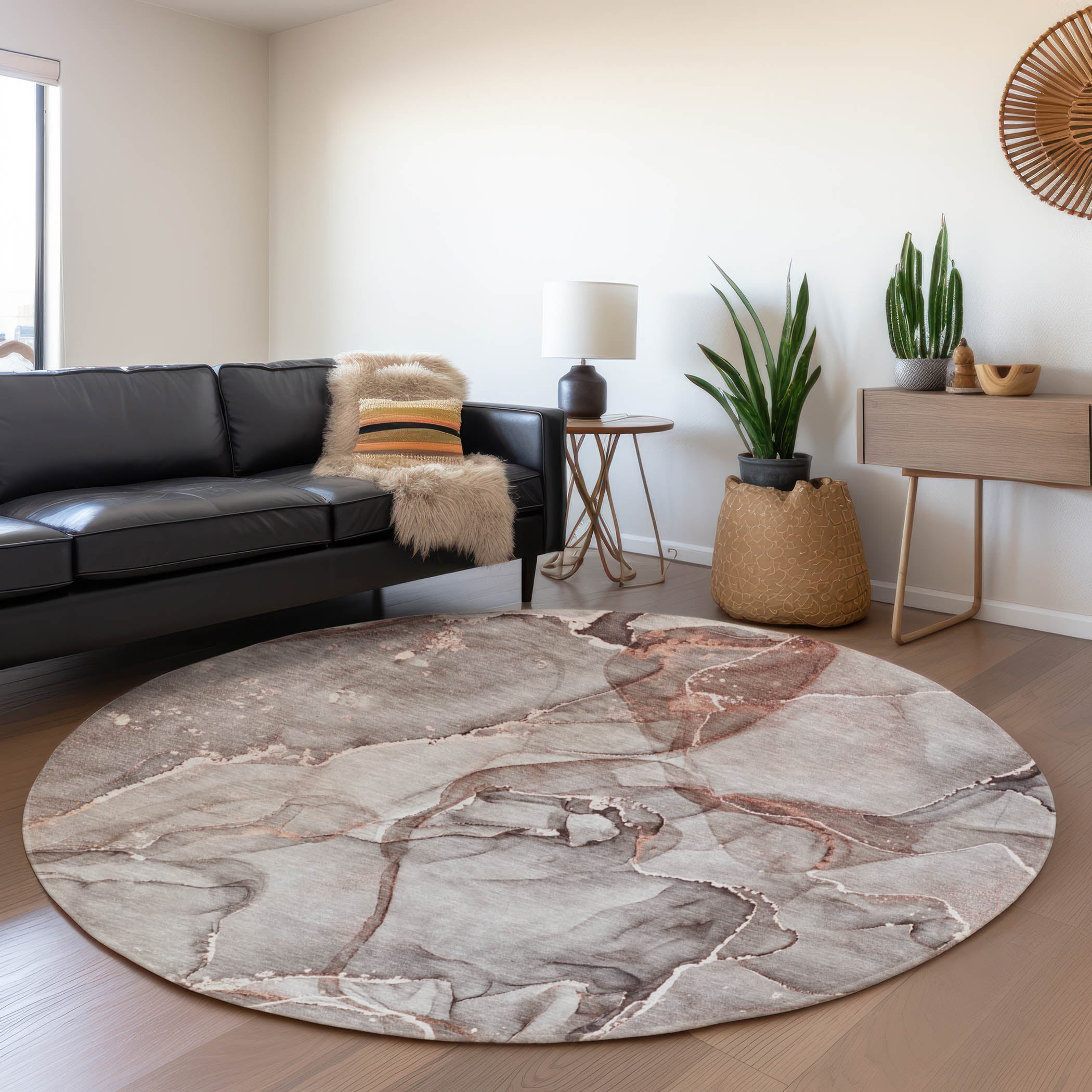 Sintra Machine Washable Transitional Gray Rug 8' x 8' #shape_Round
