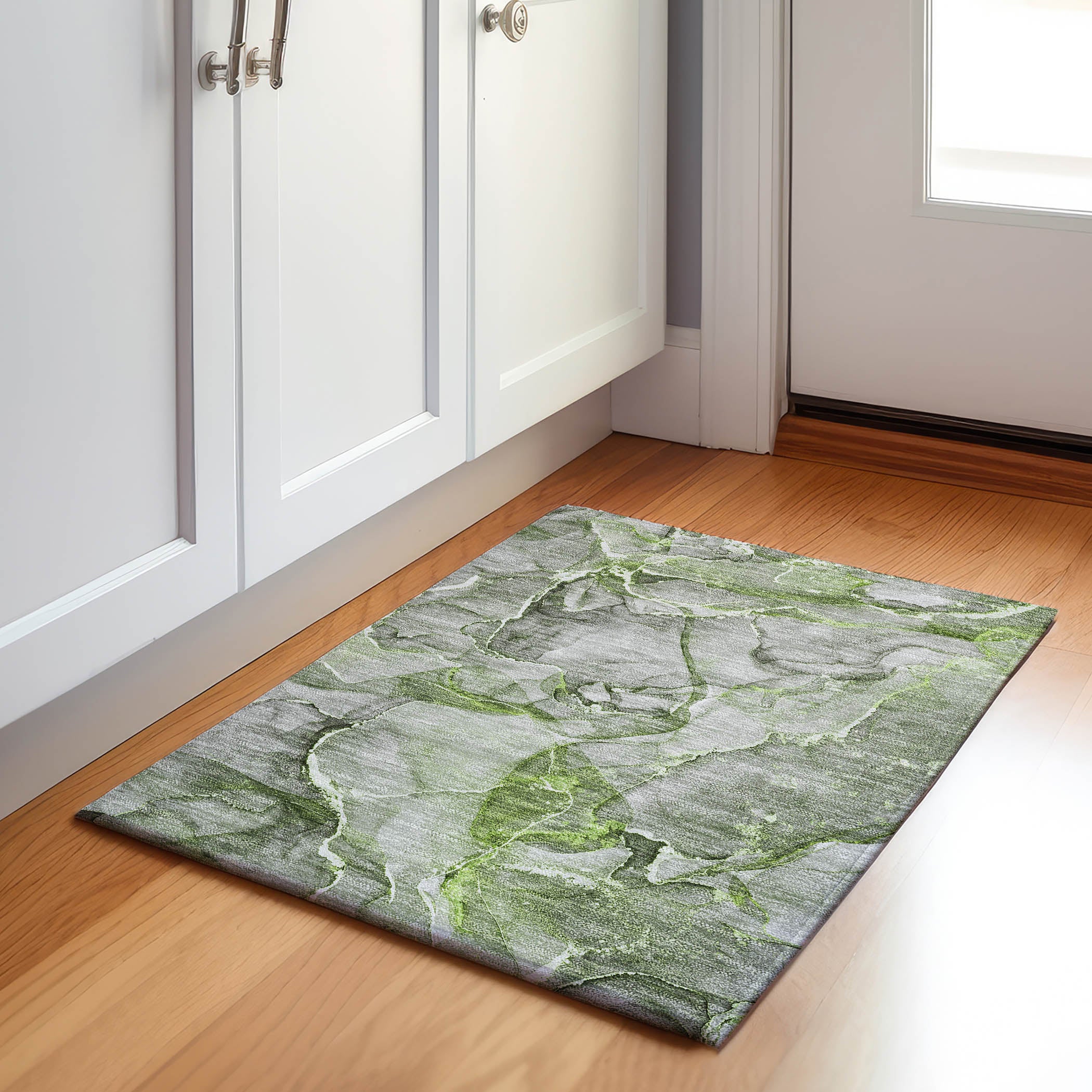 Sintra Machine Washable Transitional Green Rug 1'8" x 2'6" #shape_Rectangle
