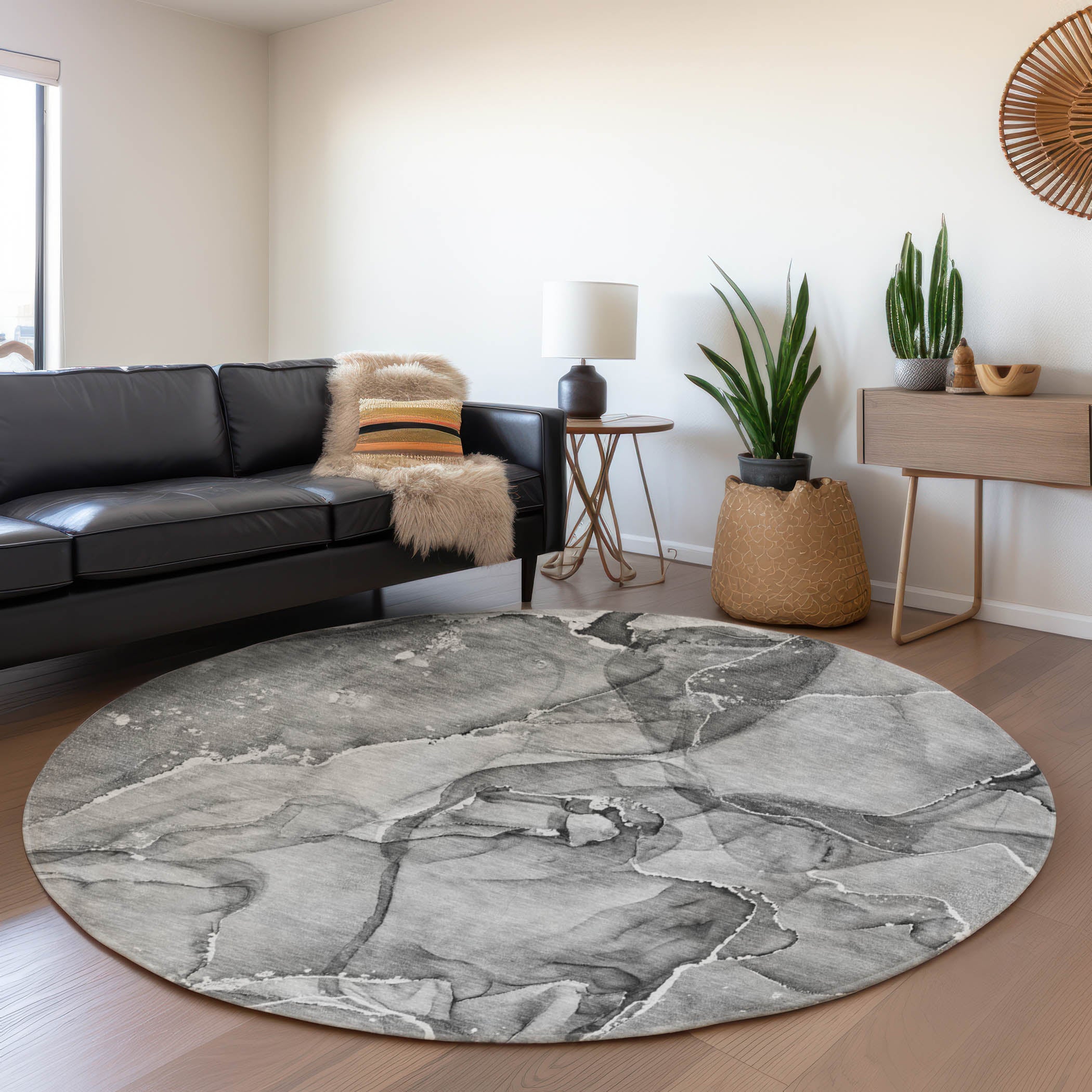 Sintra Machine Washable Transitional Pewter Gray Rug 8' x 8' #shape_Round