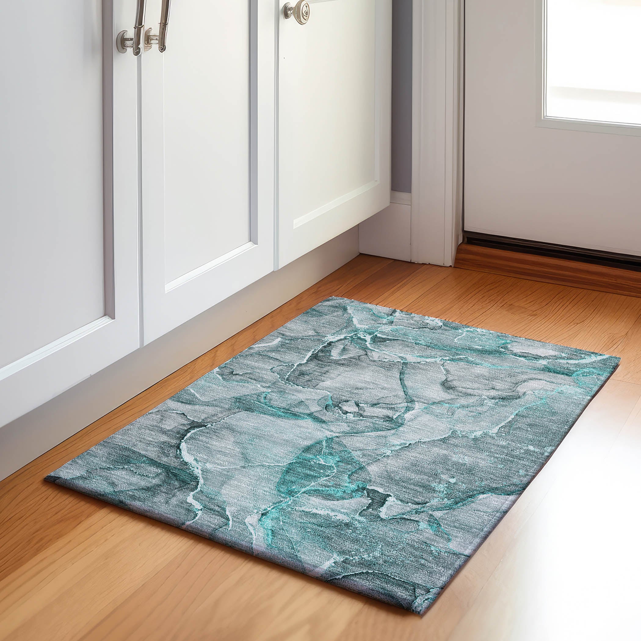 Sintra Machine Washable Transitional Teal Rug 1'8" x 2'6" #shape_Rectangle