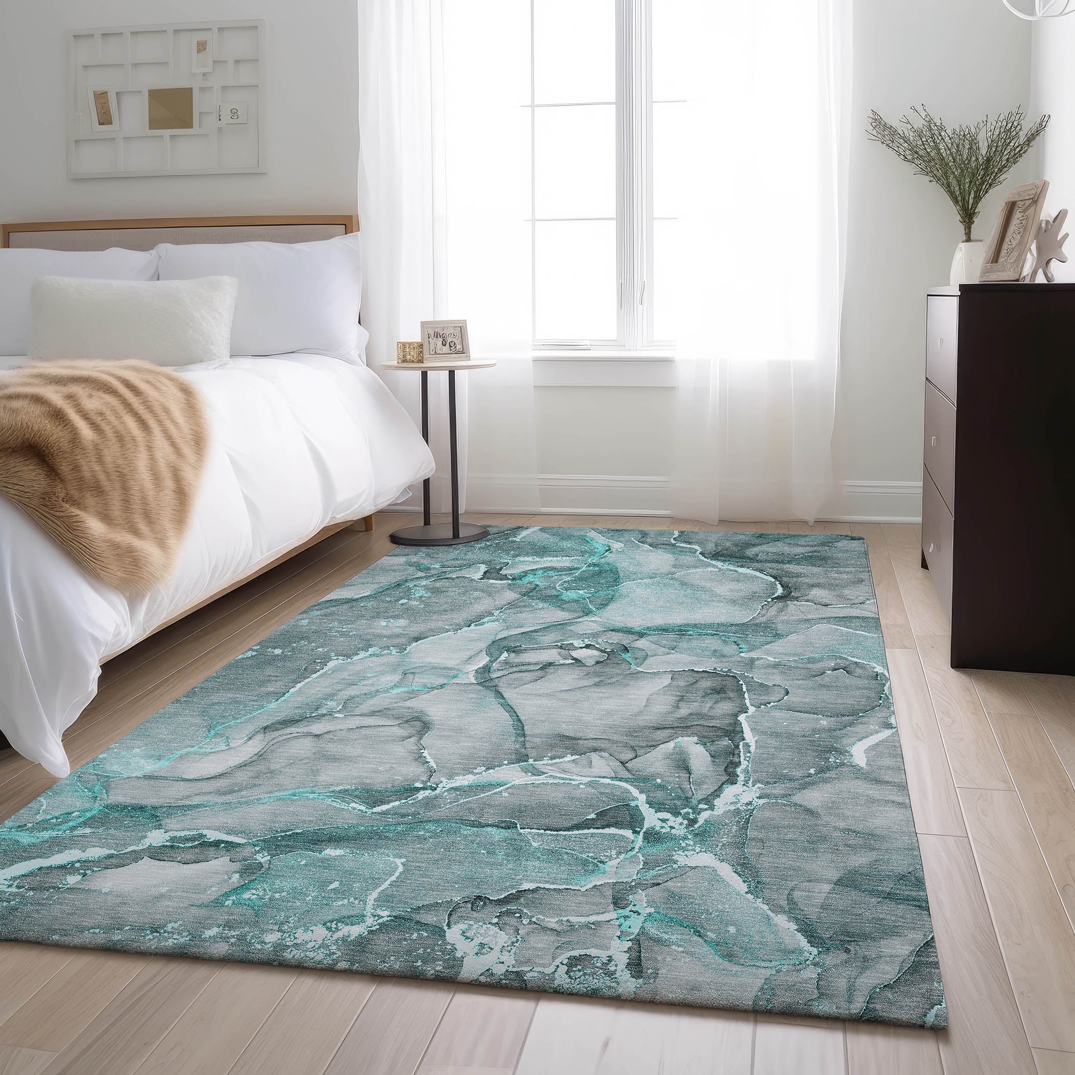 Sintra Machine Washable Transitional Teal Rug 2'6" x 3'10" #shape_Rectangle