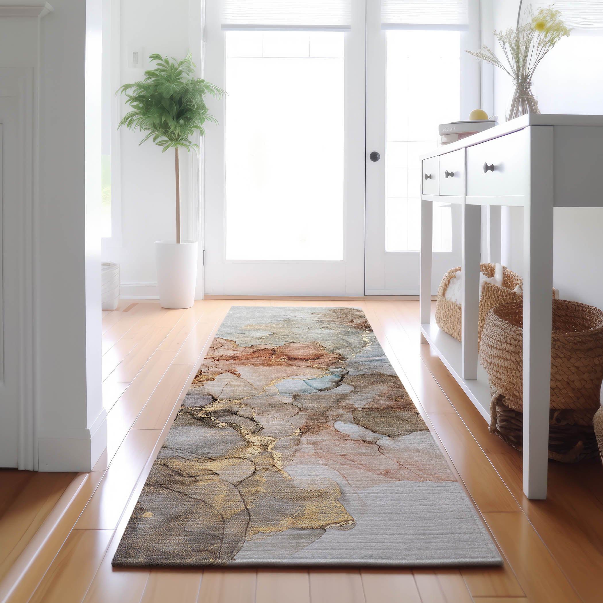 Marrakech Machine Washable Transitional Beige Brown Rug 2'3" x 7'6" #shape_Runner