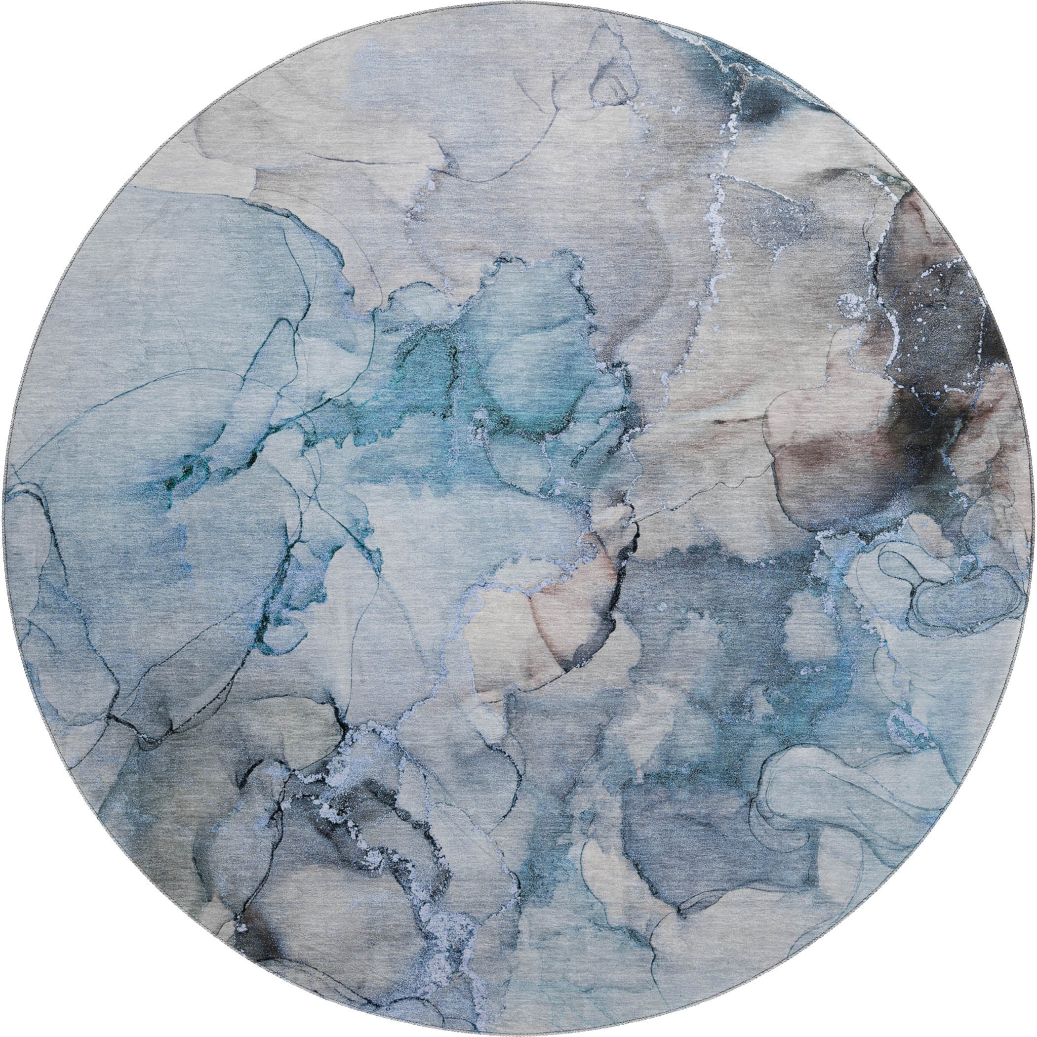 Marrakech Machine Washable Transitional Blue Rug 8' x 8' #shape_Round